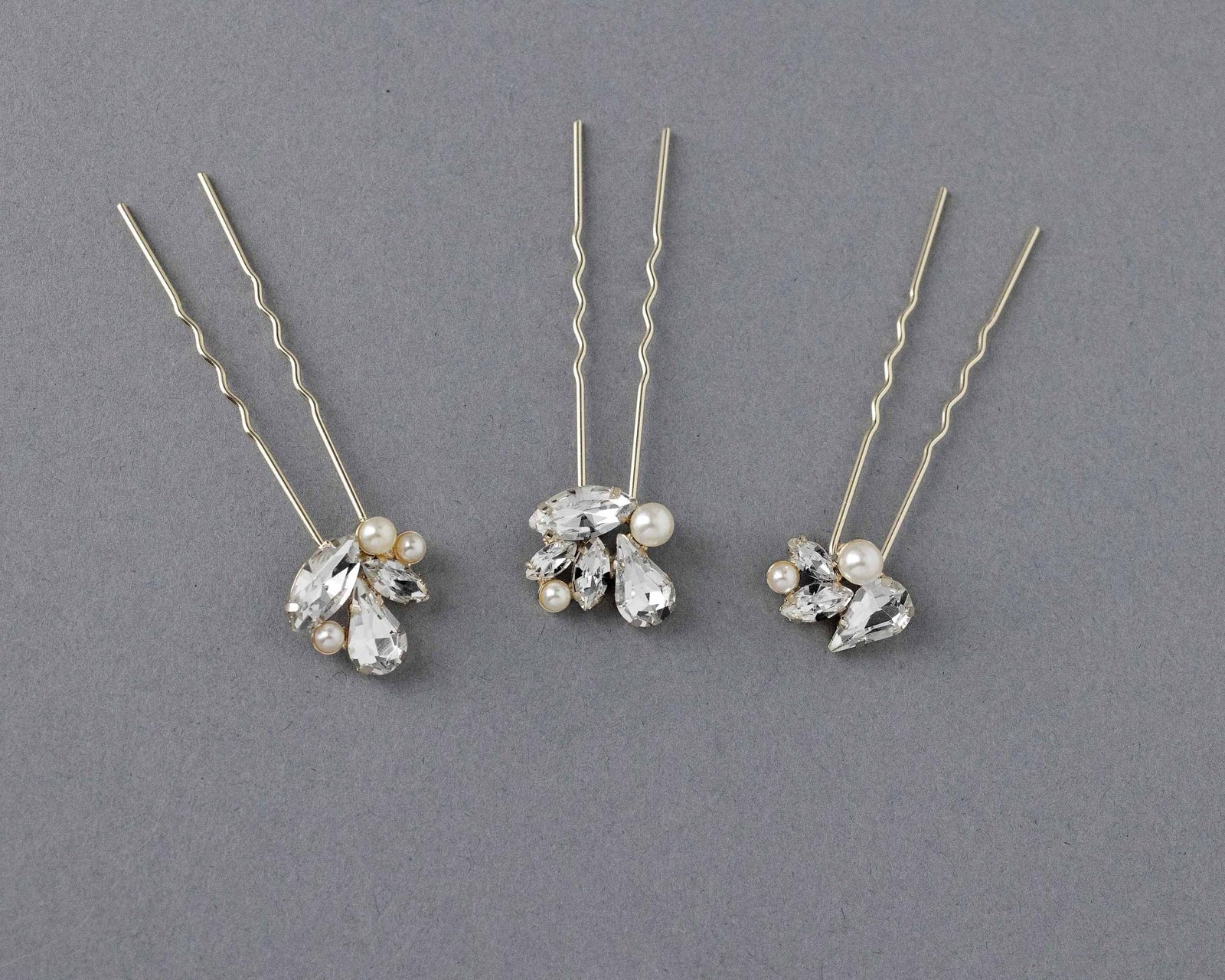 Bridal Hair Pin Set of Rhinestones and Pearls - Hair Pins - Cassandra Lynne