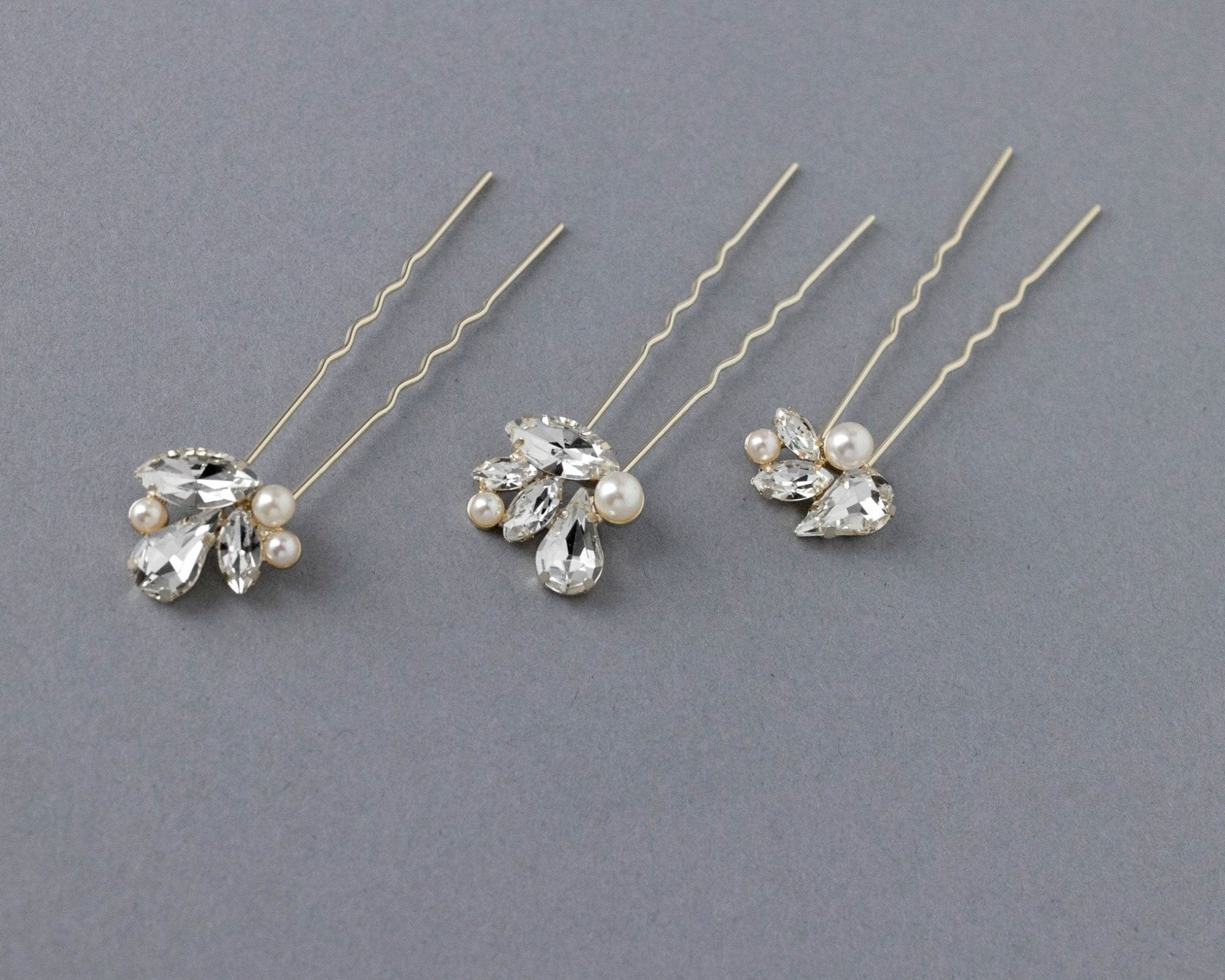 Bridal Hair Pin Set of Rhinestones and Pearls - Hair Pins - Cassandra Lynne