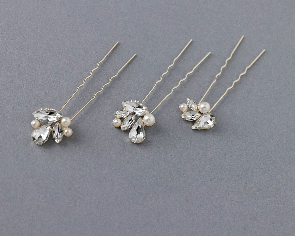 Bridal Hair Pin Set of Rhinestones and Pearls - Hair Pins - Cassandra Lynne