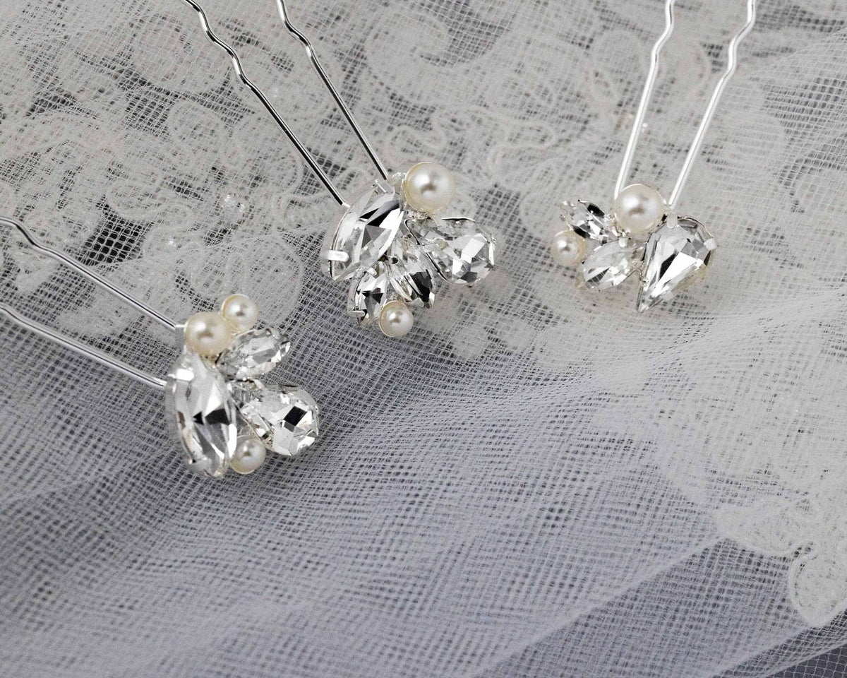 Bridal Hair Pin Set of Rhinestones and Pearls - Hair Pins - Cassandra Lynne