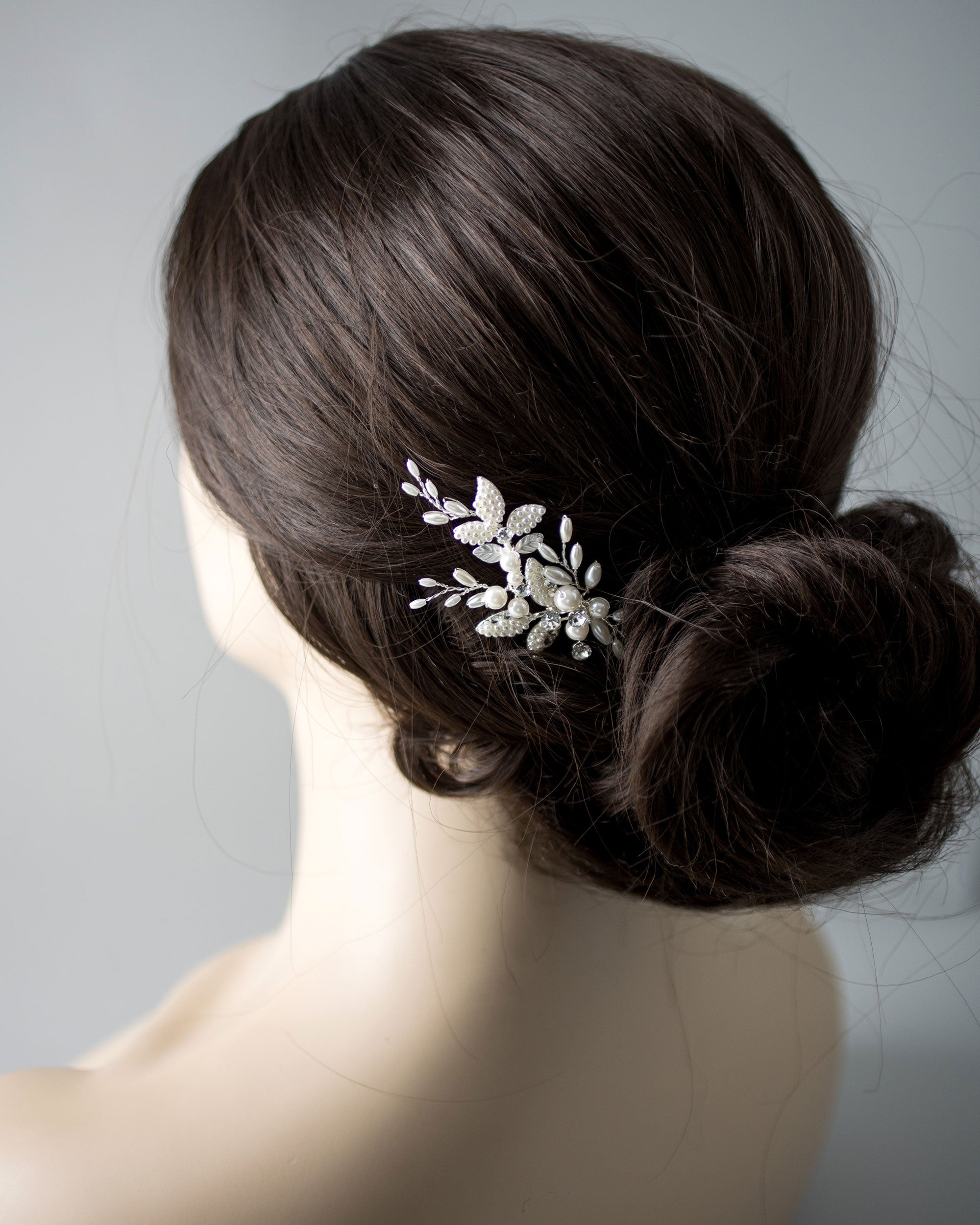 Pearled Leaves and Oat Beads Wedding Hair Pin by Cassandra Lynne