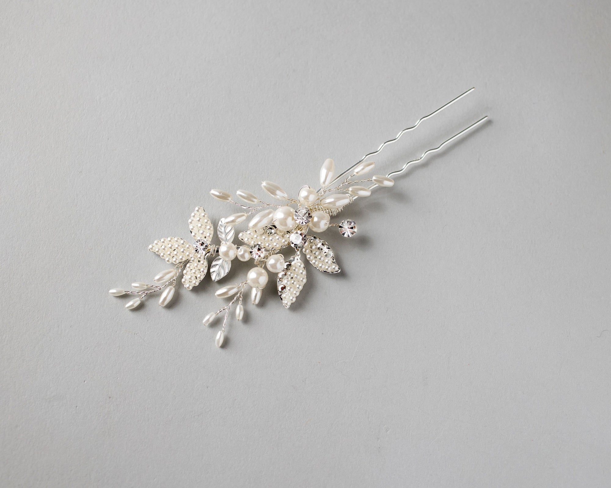Pearled Leaves and Oat Beads Wedding Hair Pin by Cassandra Lynne