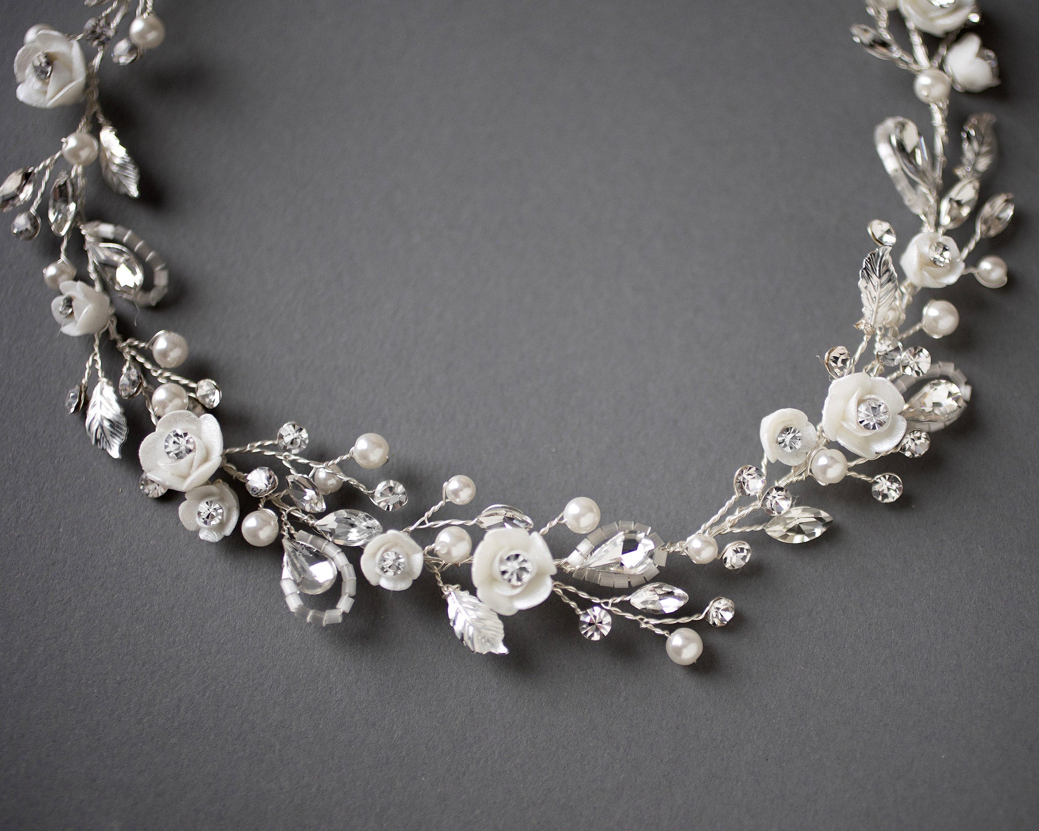 Bridal Hair Vine with Porcelain Flowers - Hair Vine - Cassandra Lynne