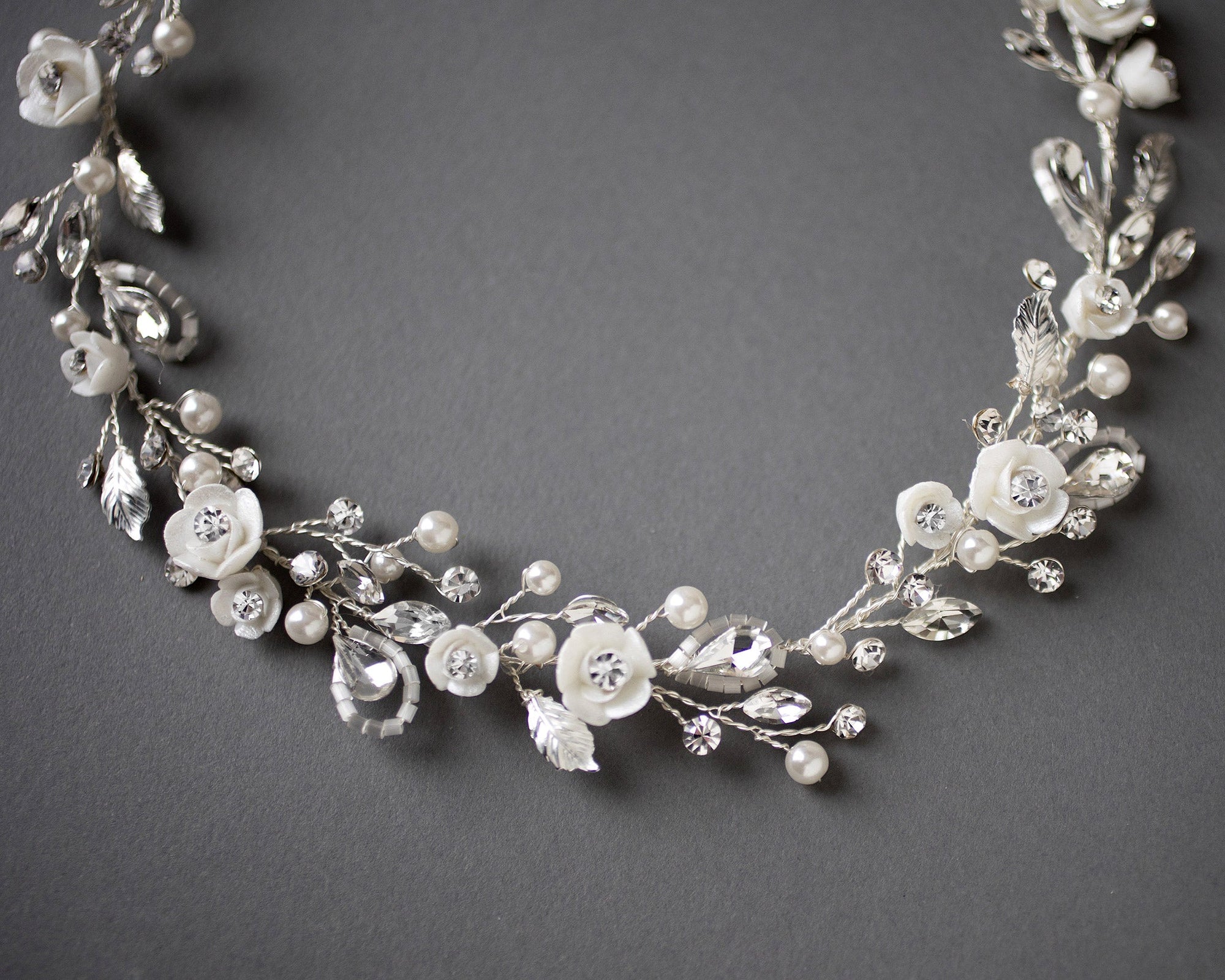 Bridal Hair Vine with Porcelain Flowers - Hair Vine - Cassandra Lynne