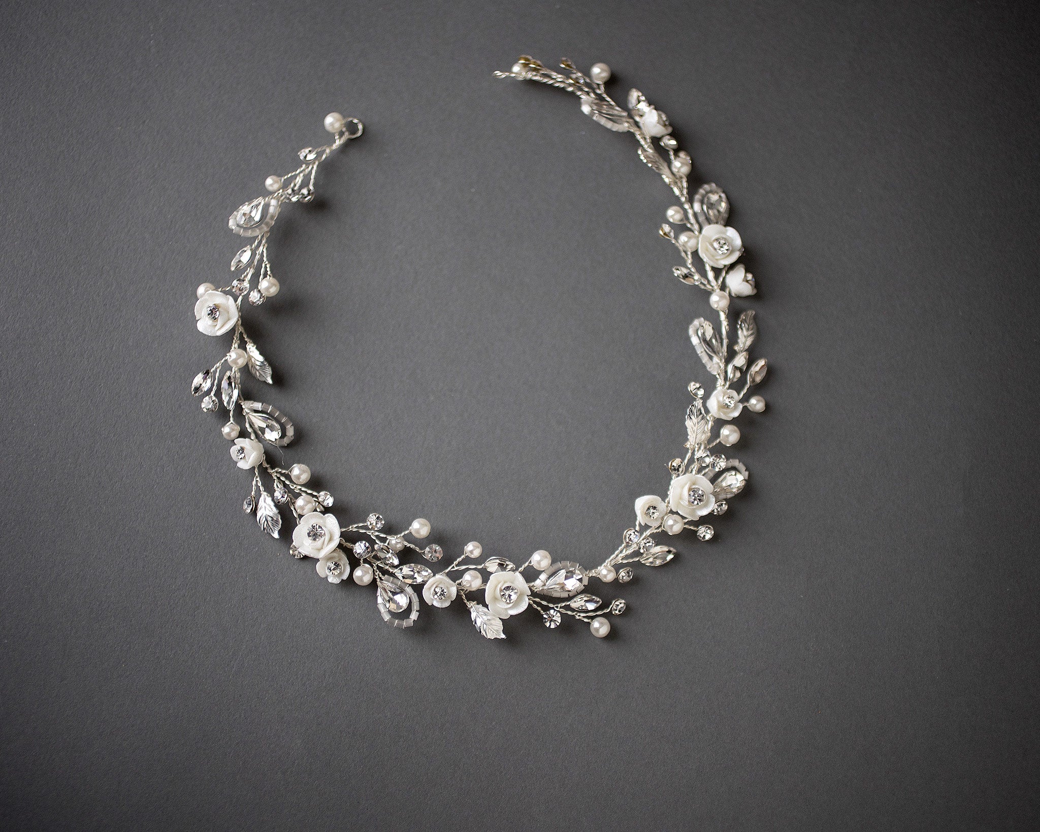 Bridal Hair Vine with Porcelain Flowers - Hair Vine - Cassandra Lynne