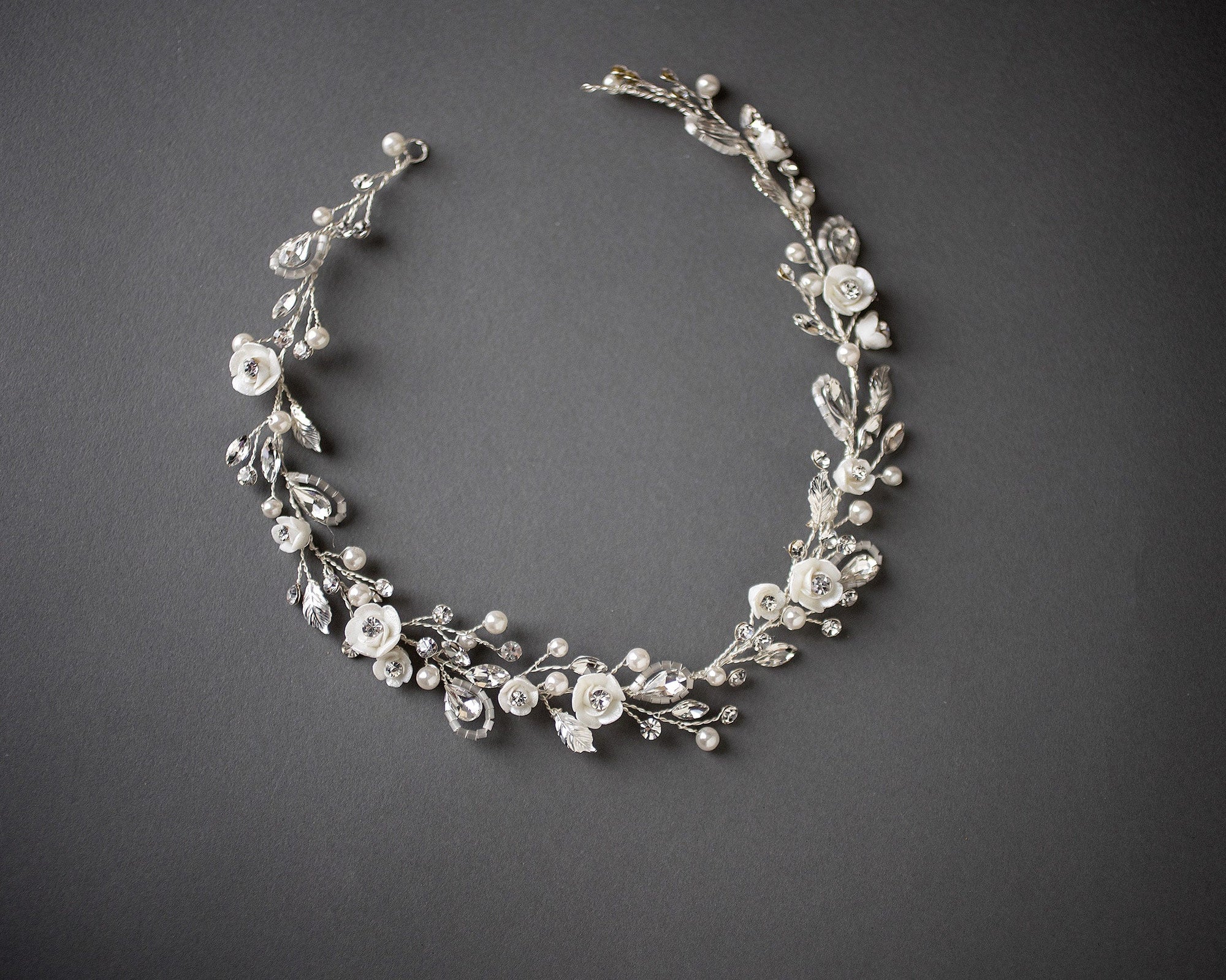 Bridal Hair Vine with Porcelain Flowers - Hair Vine - Cassandra Lynne