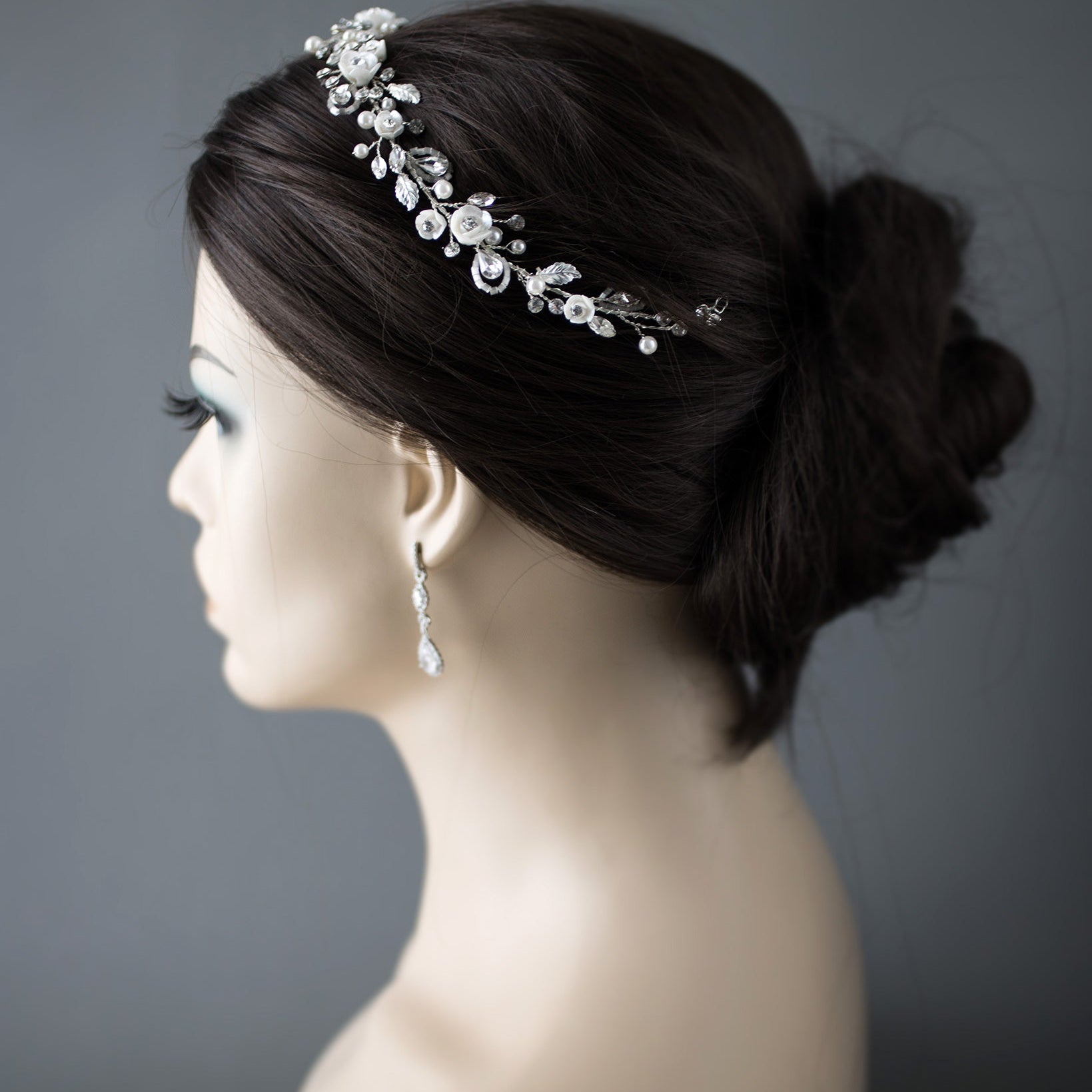 Bridal Hair Vine with Porcelain Flowers - Hair Vine - Cassandra Lynne