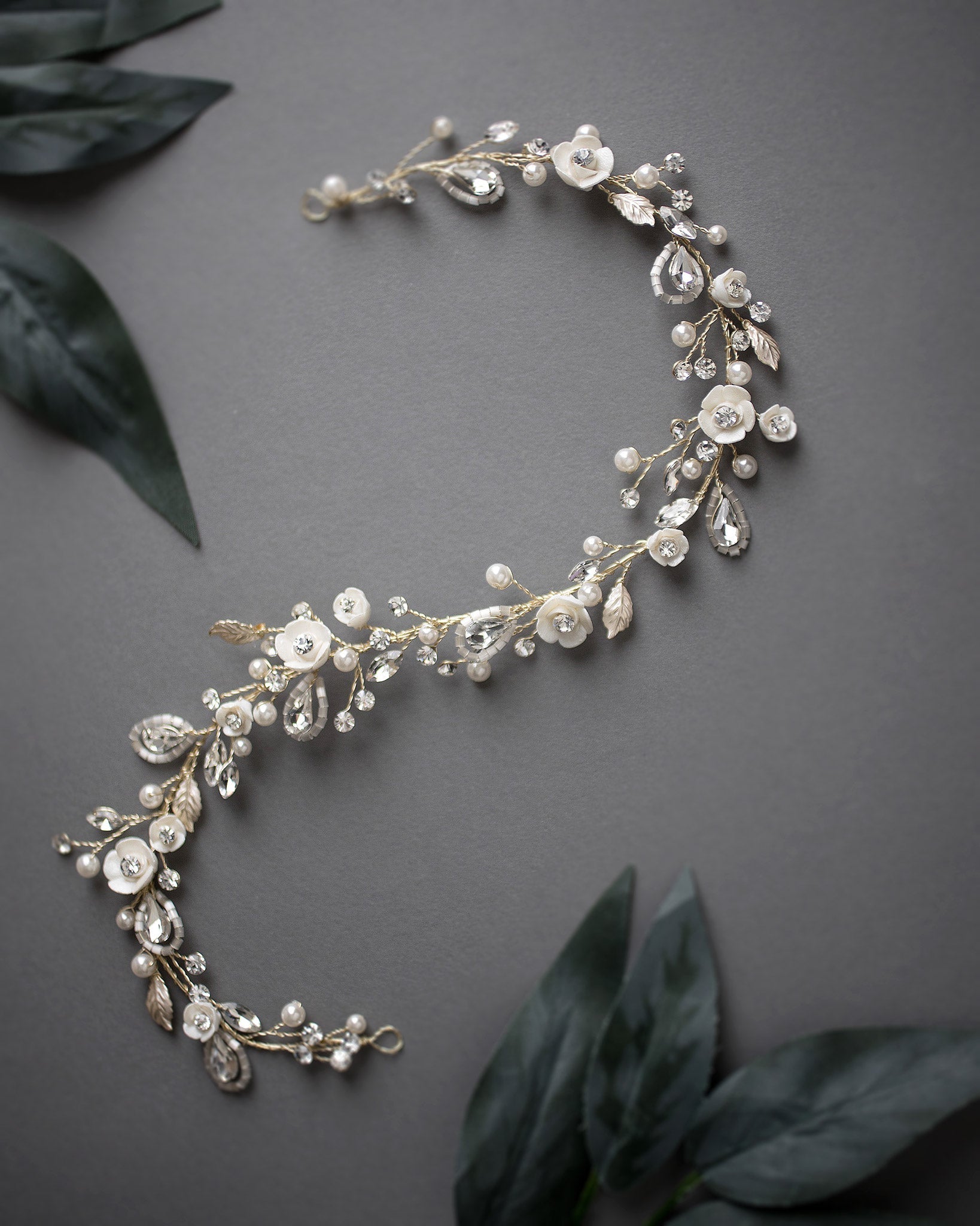 Bridal Hair Vine with Porcelain Flowers - Hair Vine - Cassandra Lynne