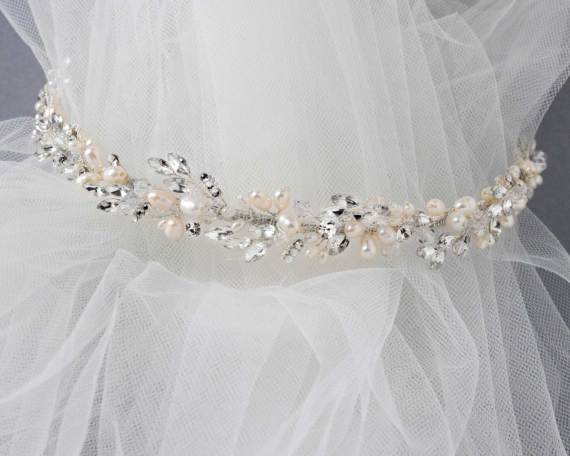 Wedding Headpiece of Freshwater Pearls and Rhinestones