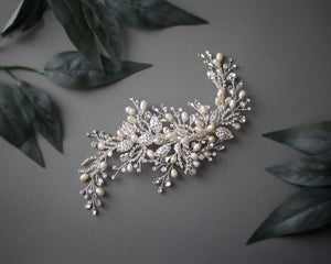 Crystal Leaves and Freshwater Pearls Bridal Clip