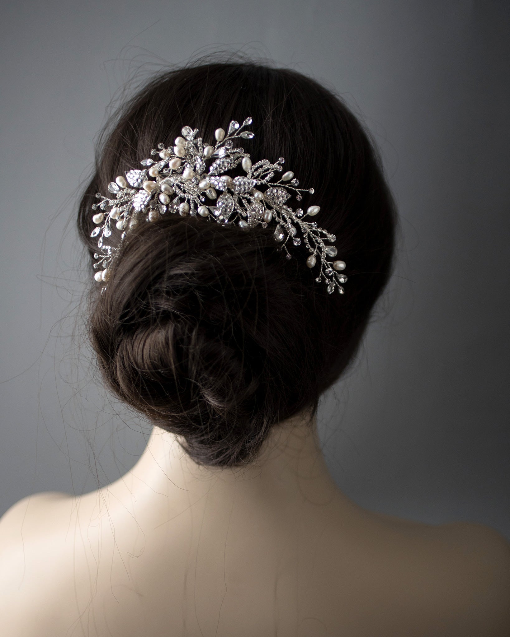 Crystal Leaves and Freshwater Pearls Bridal Clip - Cassandra Lynne