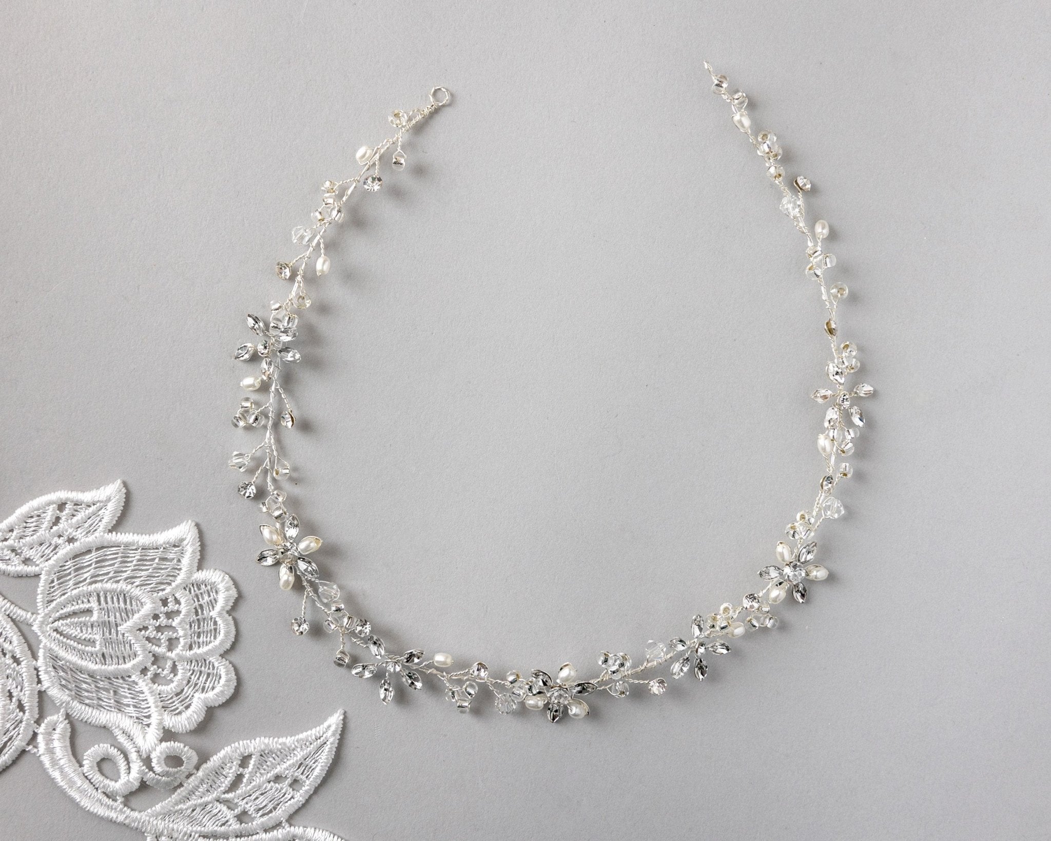 Bridal Headpiece of Pearl and Marquise Flowers - Headband - Cassandra Lynne