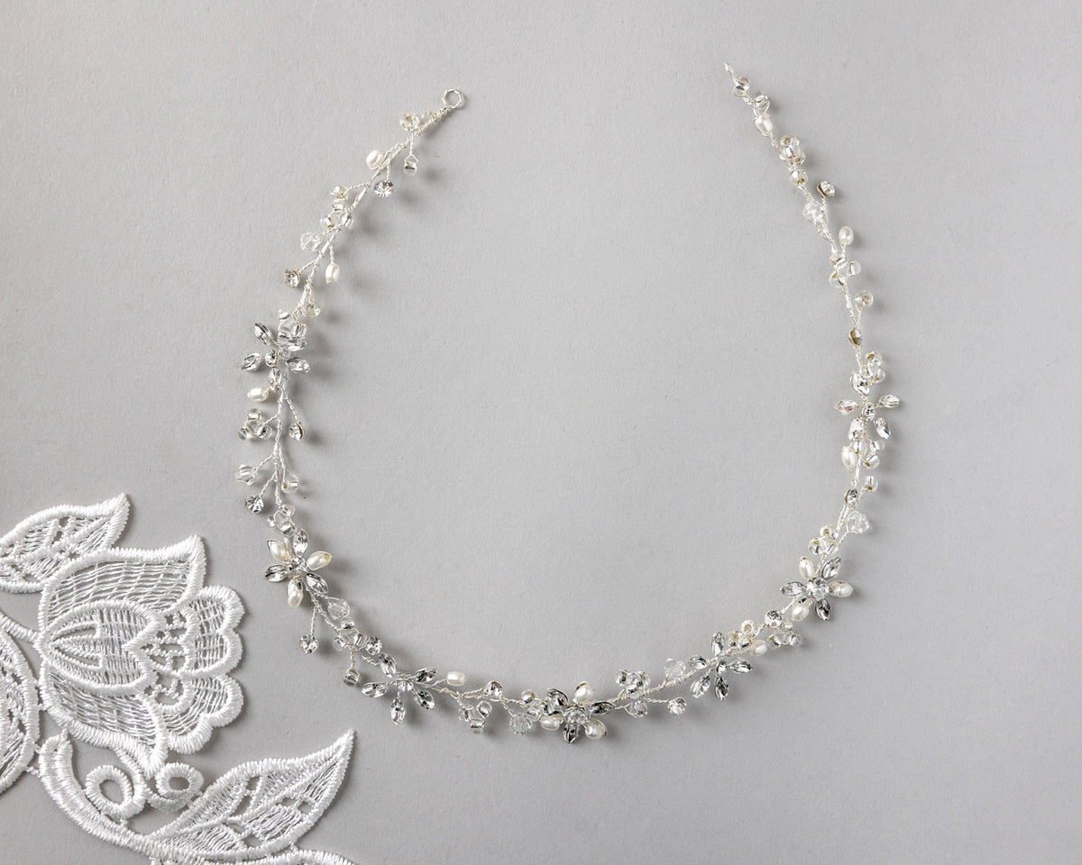 Bridal Headpiece of Pearl and Marquise Flowers - Headband - Cassandra Lynne