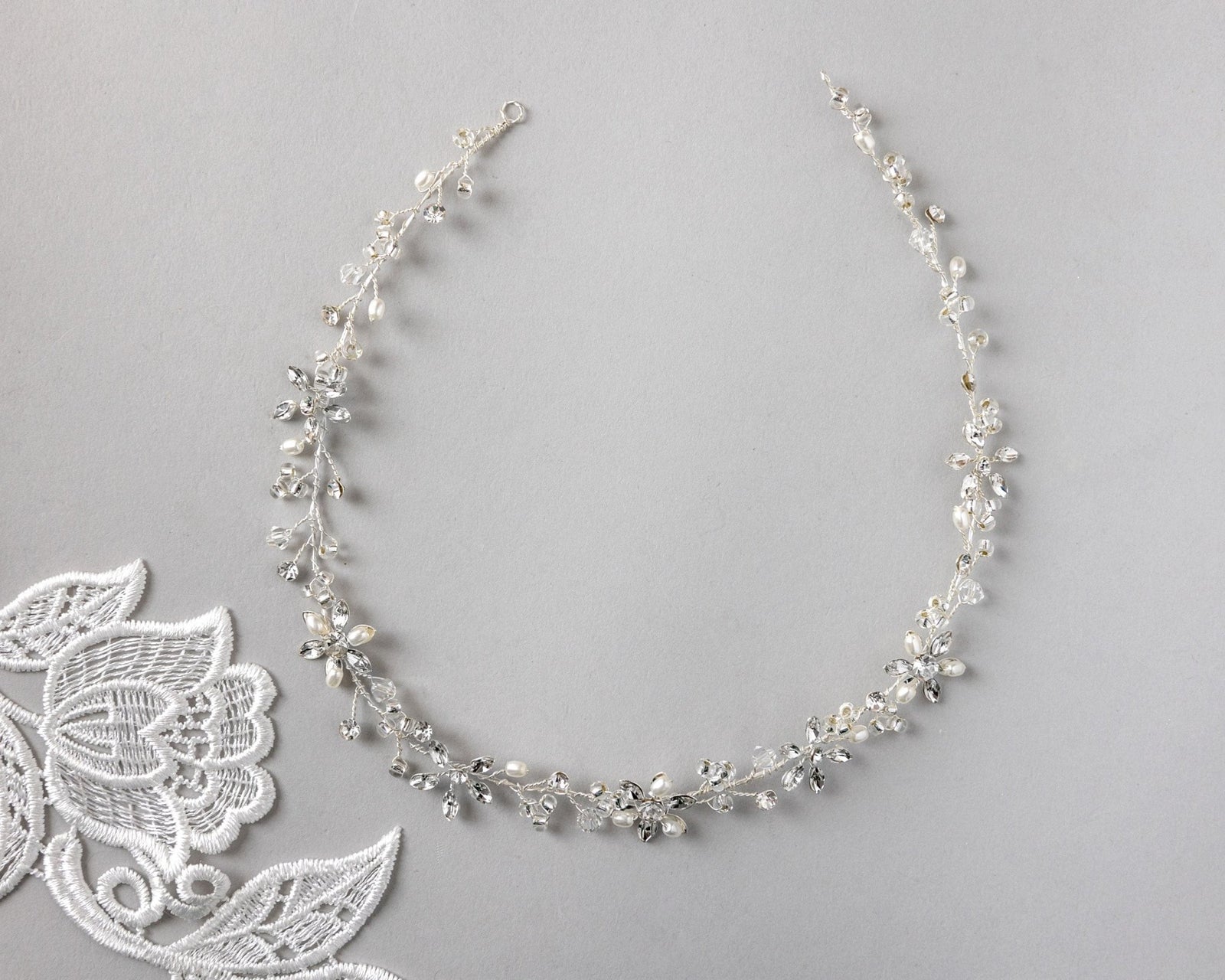 Bridal Headpiece of Pearl and Marquise Flowers - Headband - Cassandra Lynne