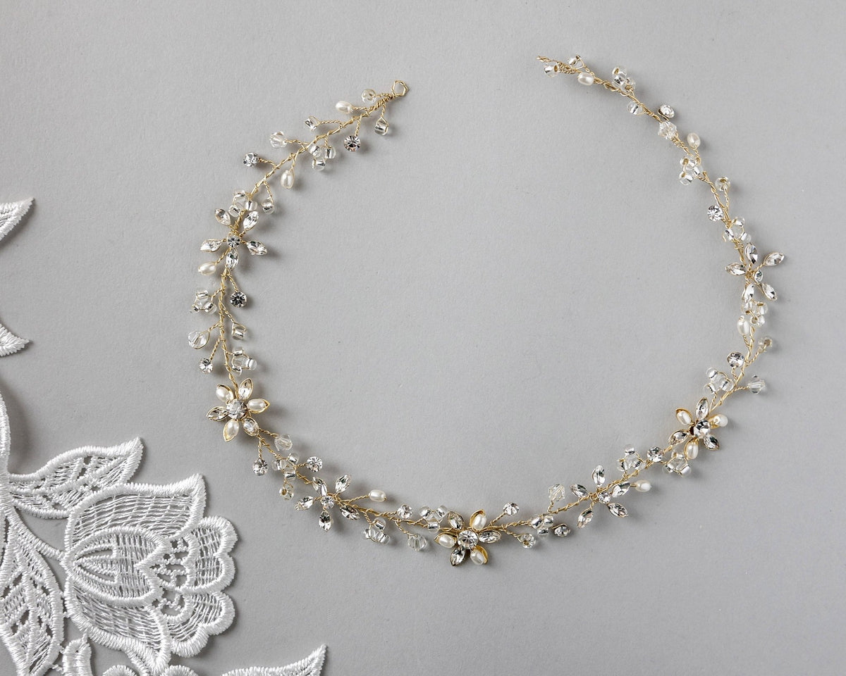 Bridal Headpiece of Pearl and Marquise Flowers - Headband - Cassandra Lynne