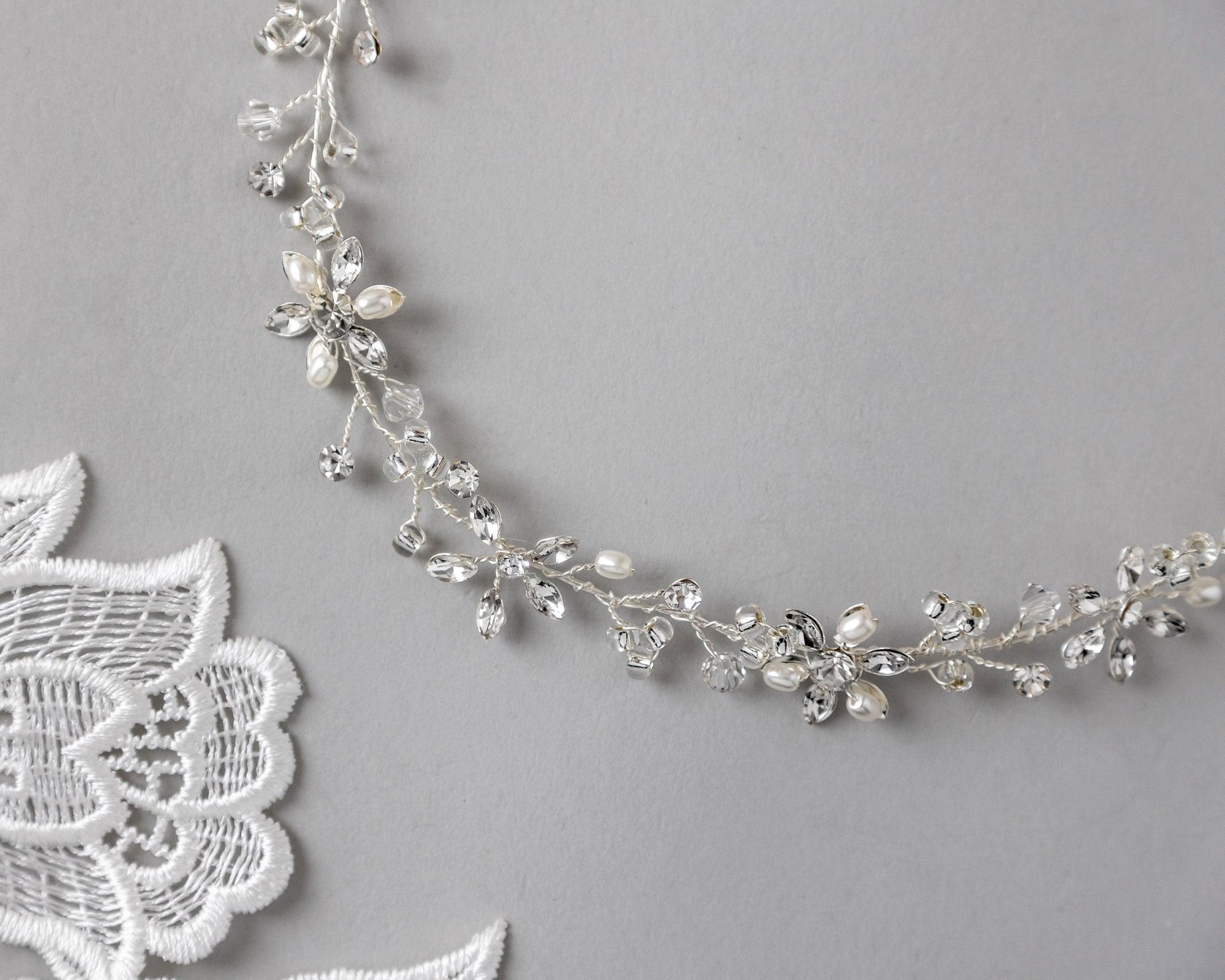 Bridal Headpiece of Pearl and Marquise Flowers - Headband - Cassandra Lynne