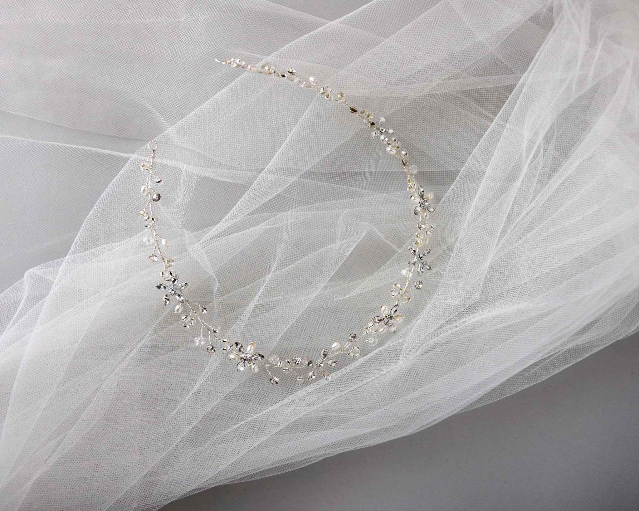 Bridal Headpiece of Pearl and Marquise Flowers - Headband - Cassandra Lynne