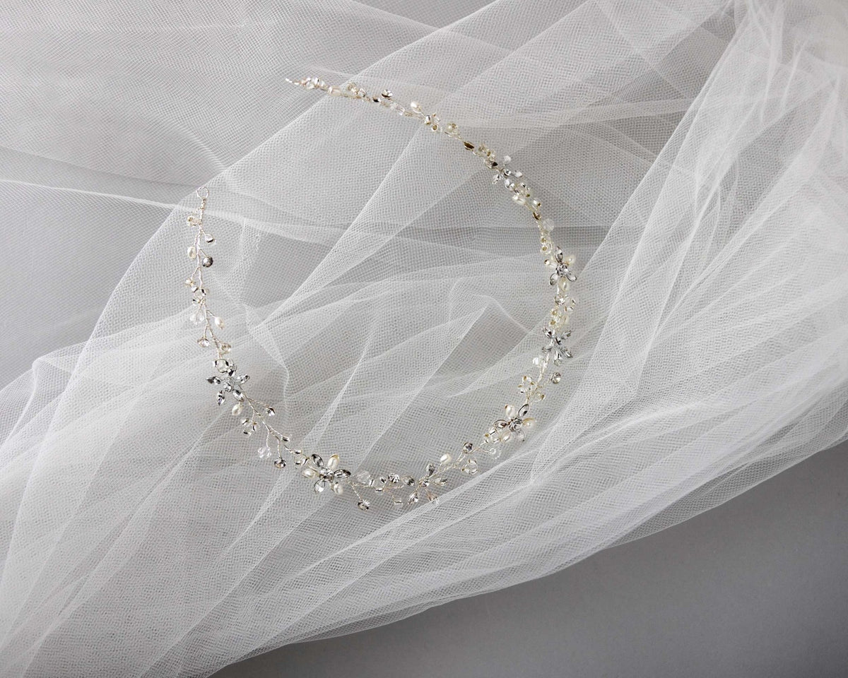 Bridal Headpiece of Pearl and Marquise Flowers - Headband - Cassandra Lynne