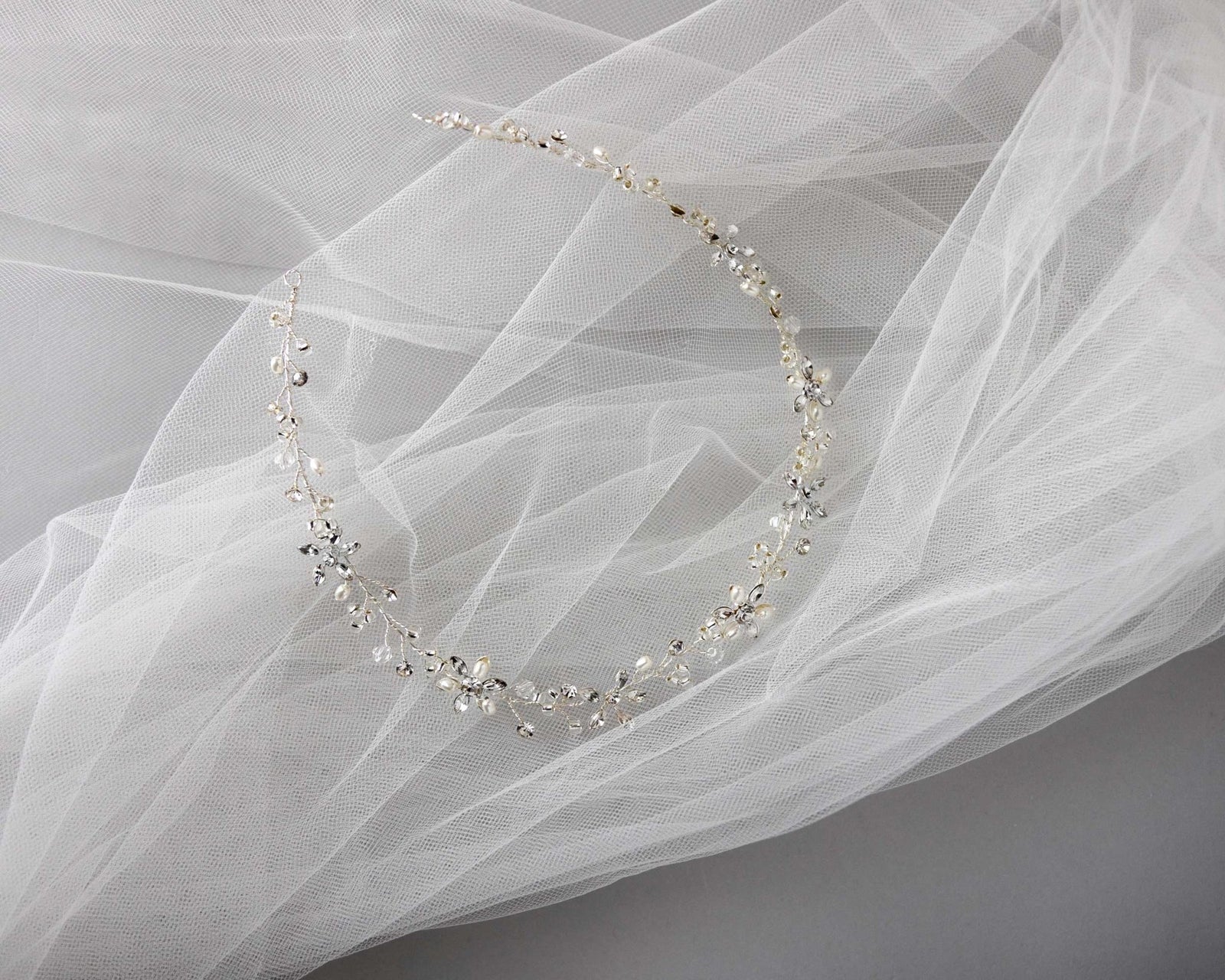 Bridal Headpiece of Pearl and Marquise Flowers - Headband - Cassandra Lynne