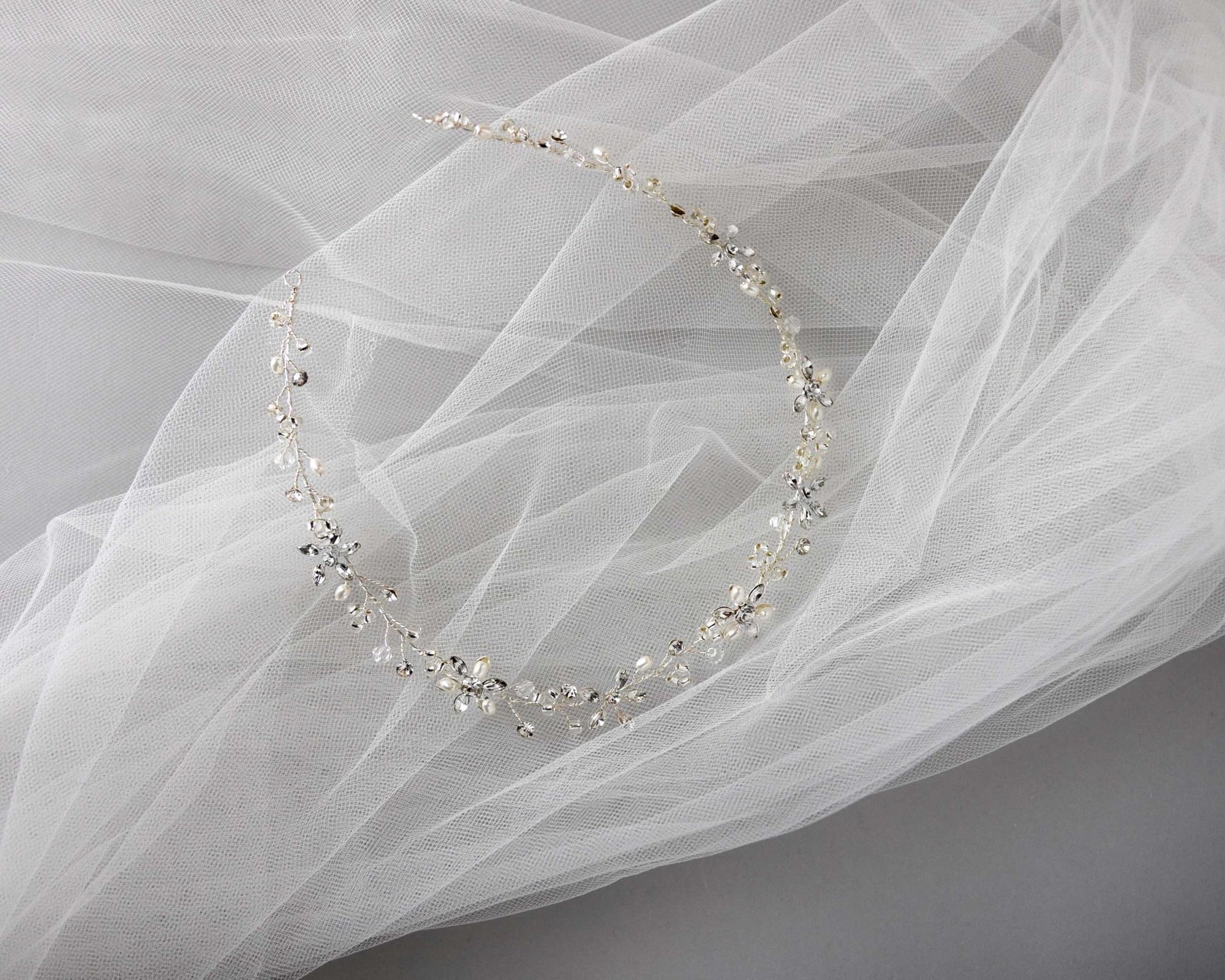 Bridal Headpiece of Pearl and Marquise Flowers - Headband - Cassandra Lynne