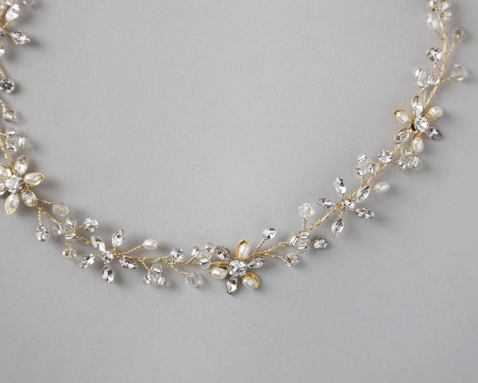 Bridal Headpiece of Pearl and Marquise Flowers - Headband - Cassandra Lynne