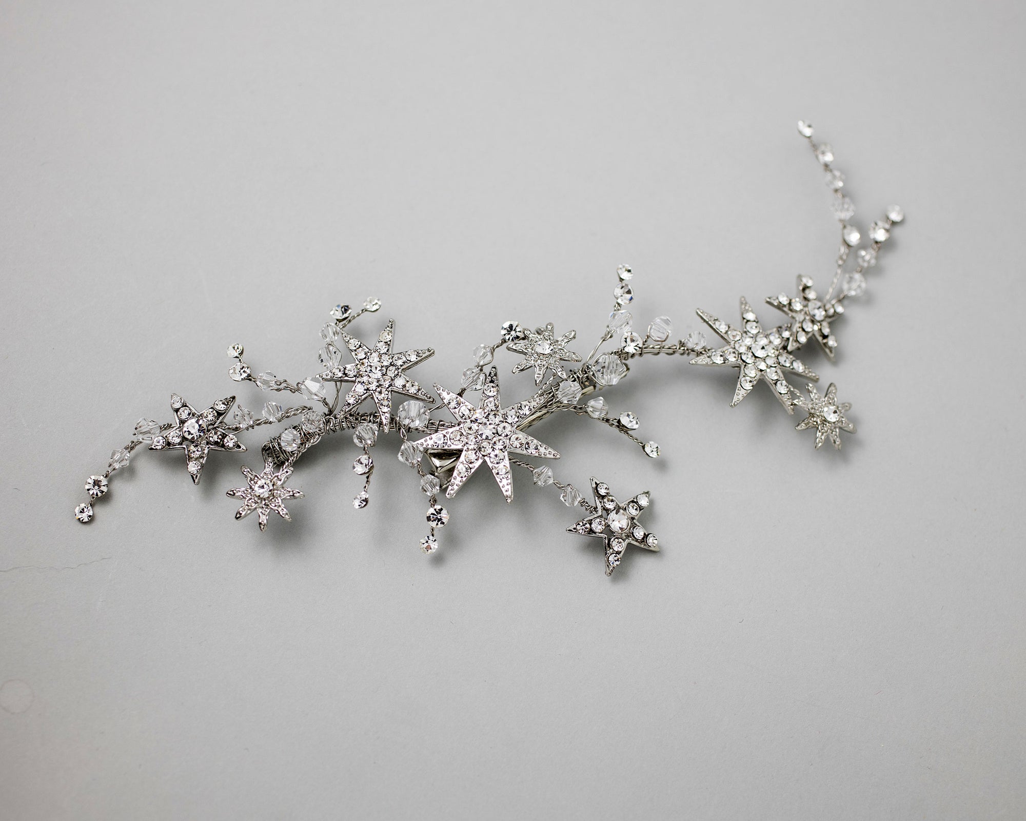 Antique Silver Crystal Stars Hair Clip