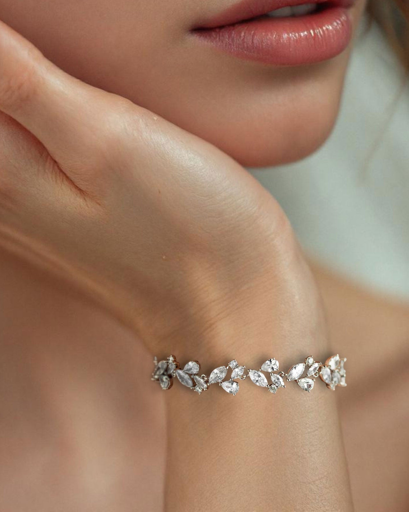 Silver Wedding Simulated Diamonds bracelet with Multishape CZ Stones - Cassandra Lynne