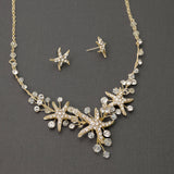 Three crystal covered starfish are surrounded by crystal stones and beads for a sparkly look. Matching bracelet here.