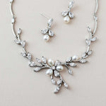 Bridal Jewelry Necklace Set with Pearl Flower and CZ - Necklace Set - Cassandra Lynne
