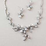 Bridal Jewelry Necklace Set with Pearl Flower and CZ - Necklace Set - Cassandra Lynne