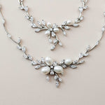 Bridal Jewelry Necklace Set with Pearl Flower and CZ - Necklace Set - Cassandra Lynne