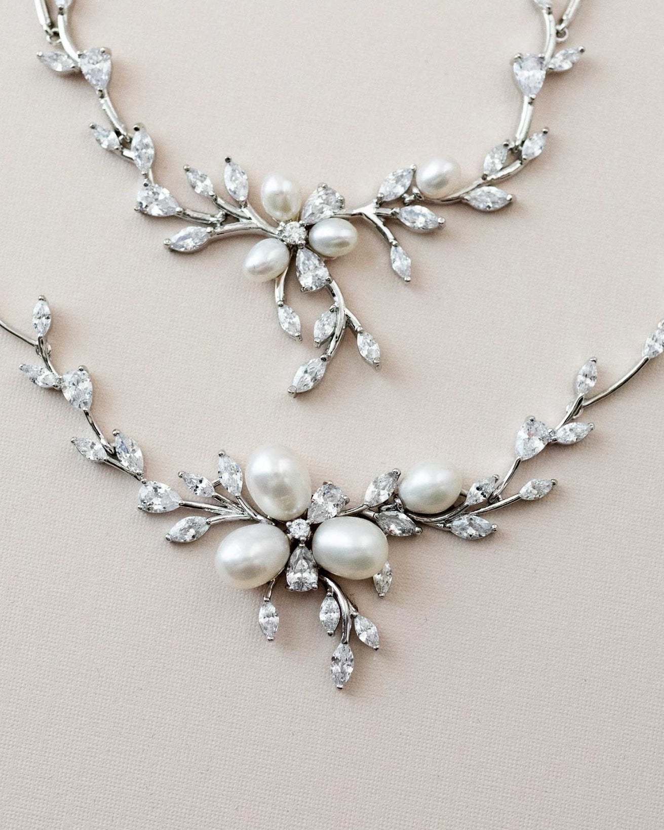 Bridal Jewelry Necklace Set with Pearl Flower and CZ - Necklace Set - Cassandra Lynne