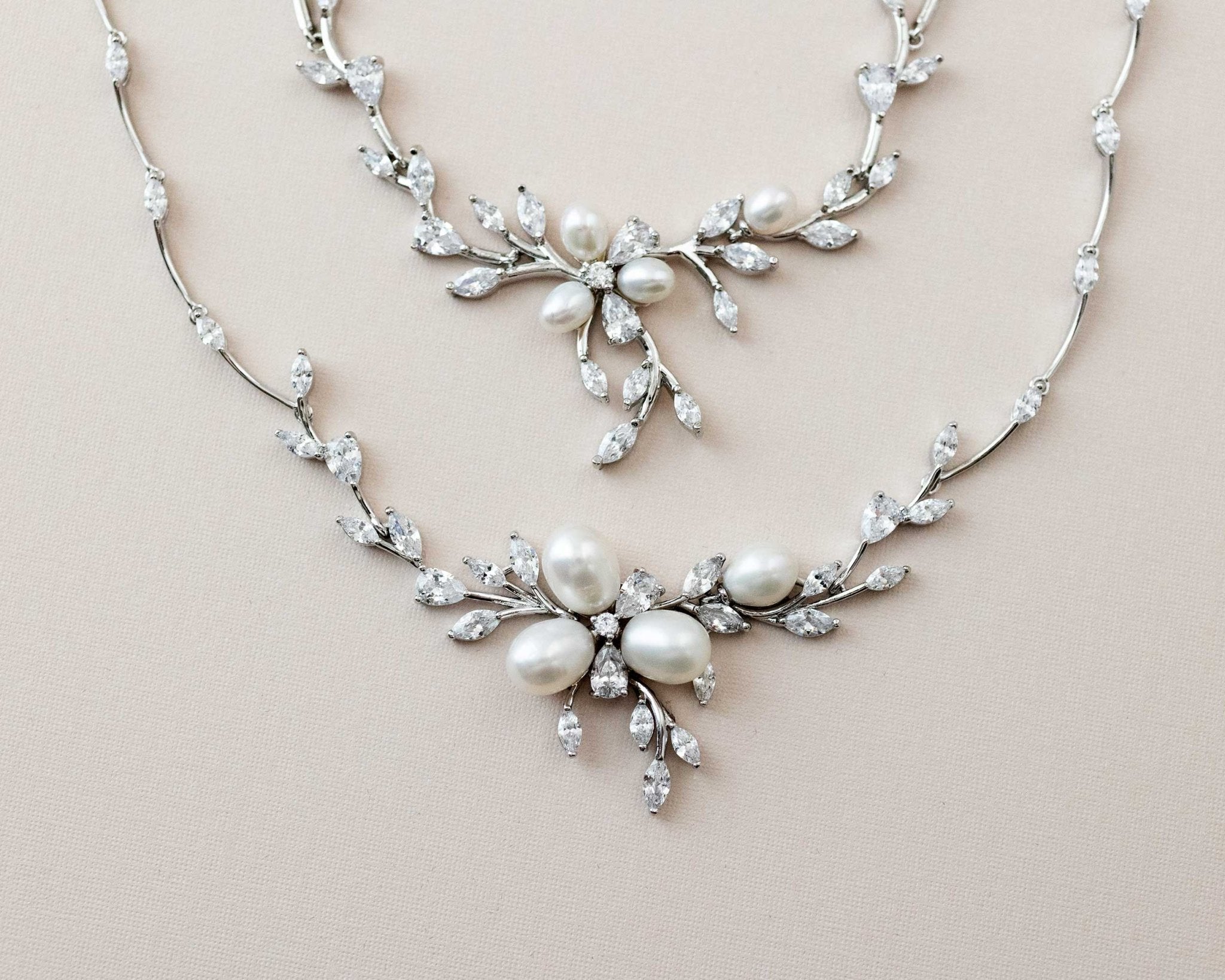 Bridal Jewelry Necklace Set with Pearl Flower and CZ - Necklace Set - Cassandra Lynne
