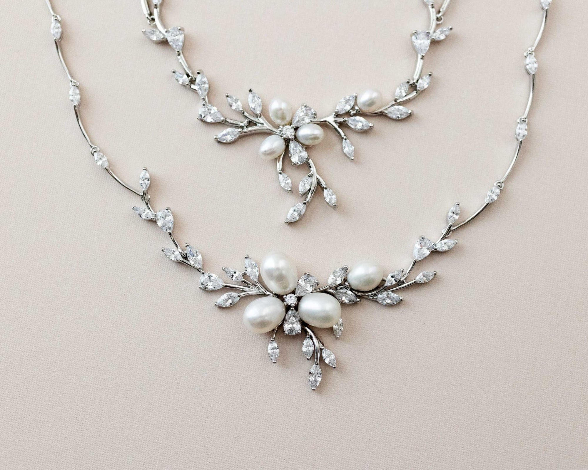 Bridal Jewelry Necklace Set with Pearl Flower and CZ - Necklace Set - Cassandra Lynne