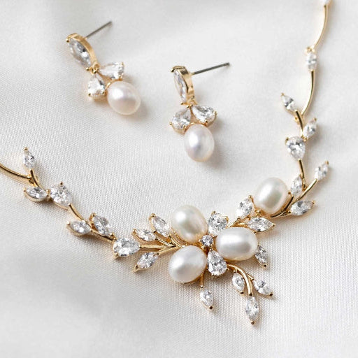 Bridal Jewelry Necklace Set with Pearl Flower and CZ - Necklace Set - Cassandra Lynne