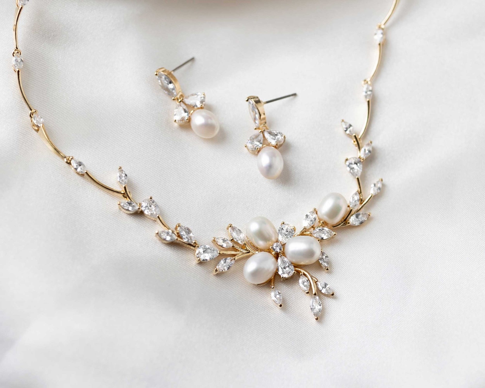 Bridal Jewelry Necklace Set with Pearl Flower and CZ - Necklace Set - Cassandra Lynne