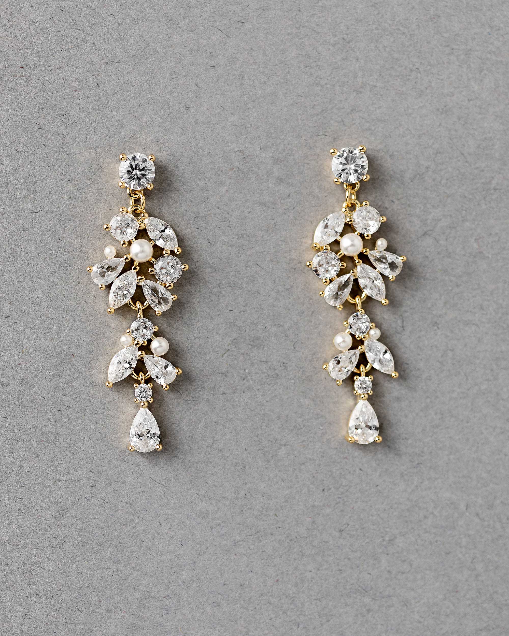 Tiny Pearls and CZ Drop Earrings for the Bride Gold - Cassandra Lynne