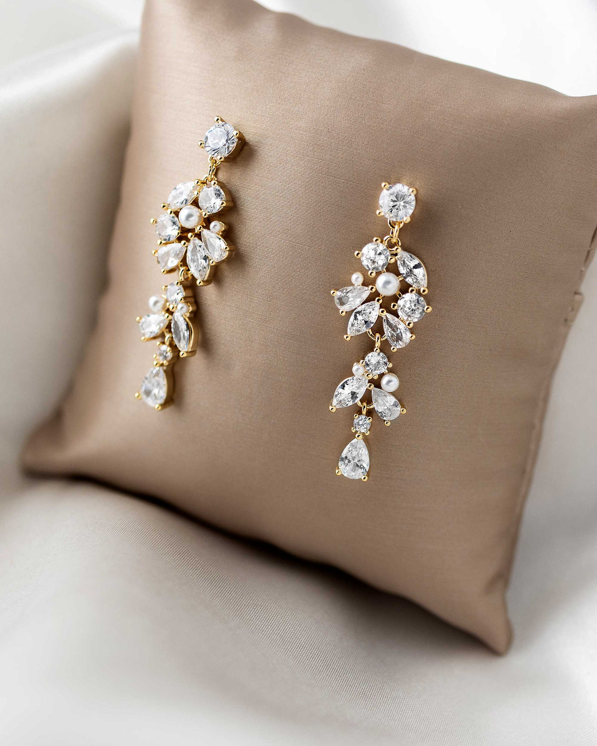 Tiny Pearls and CZ Drop Earrings for the Bride Gold - Cassandra Lynne