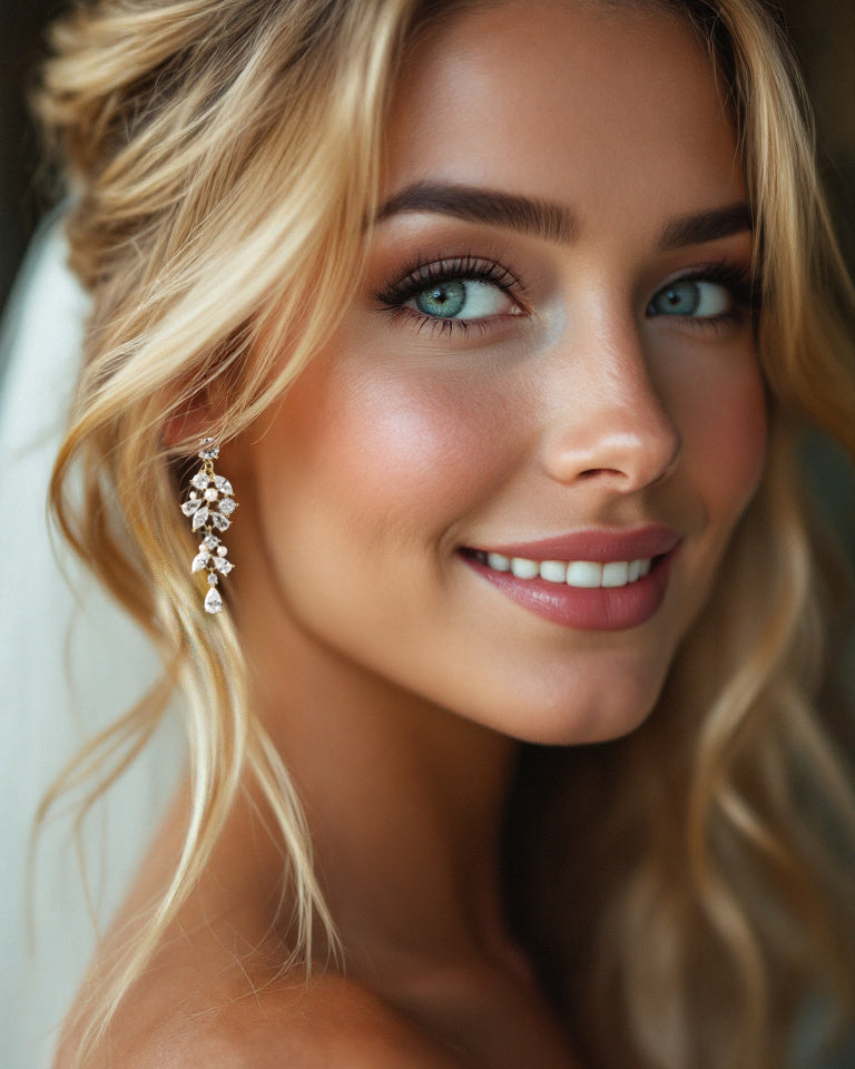 Tiny Pearls and CZ Drop Earrings for the Bride Gold - Cassandra Lynne