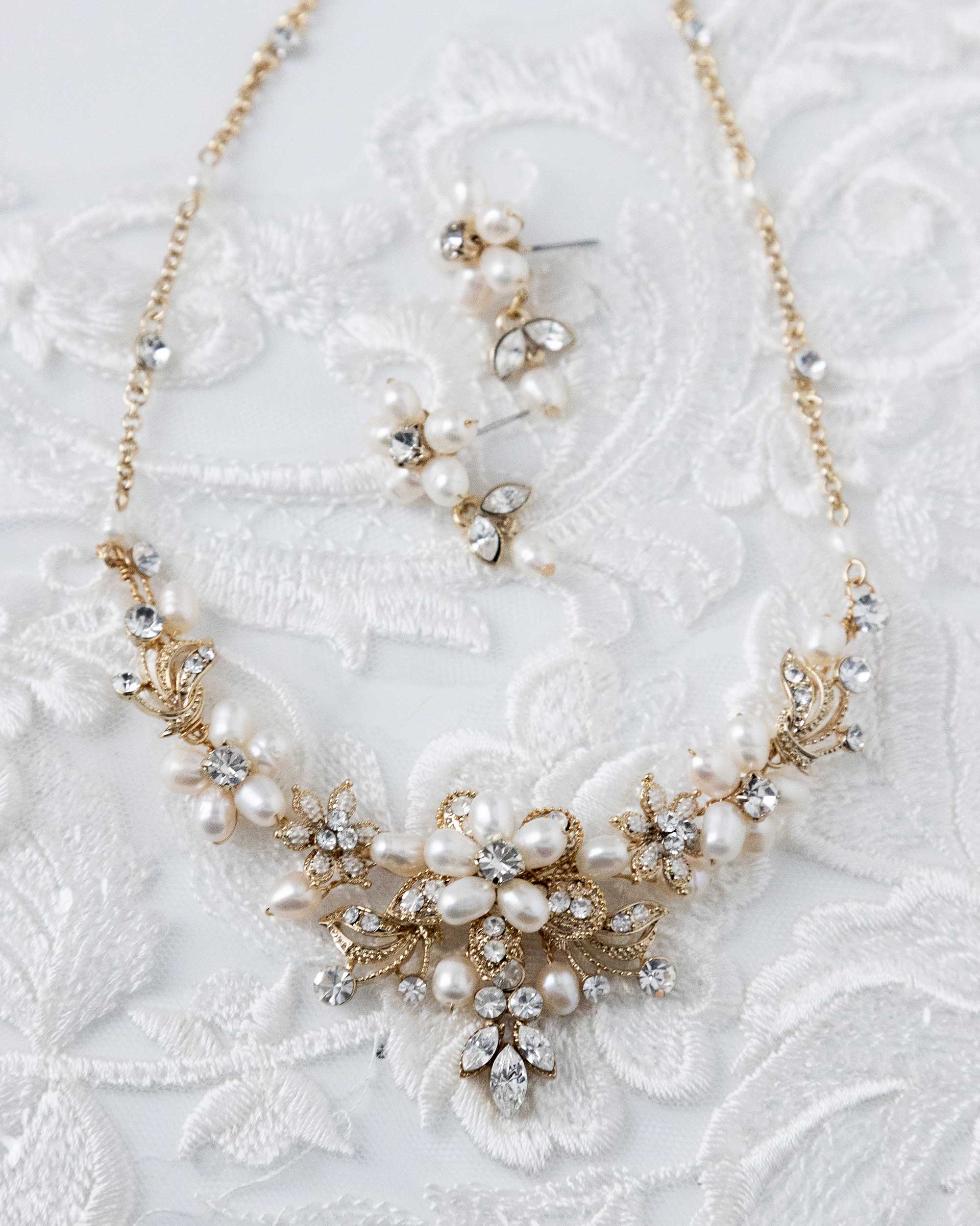 Handmade Gold Wedding Necklace Set with Pearls - Cassandra Lynne