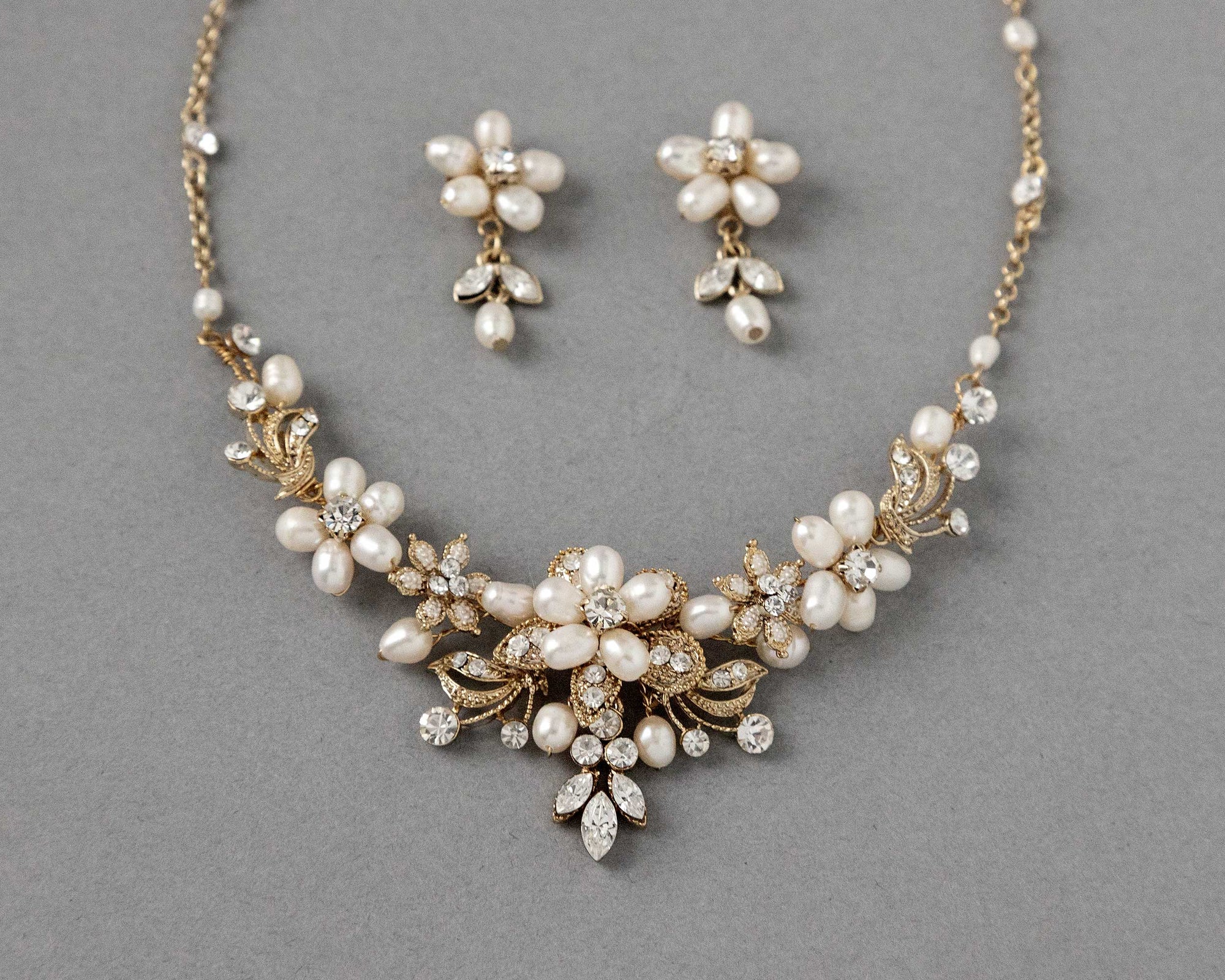 Handmade Gold Wedding Necklace Set with Pearls - Cassandra Lynne