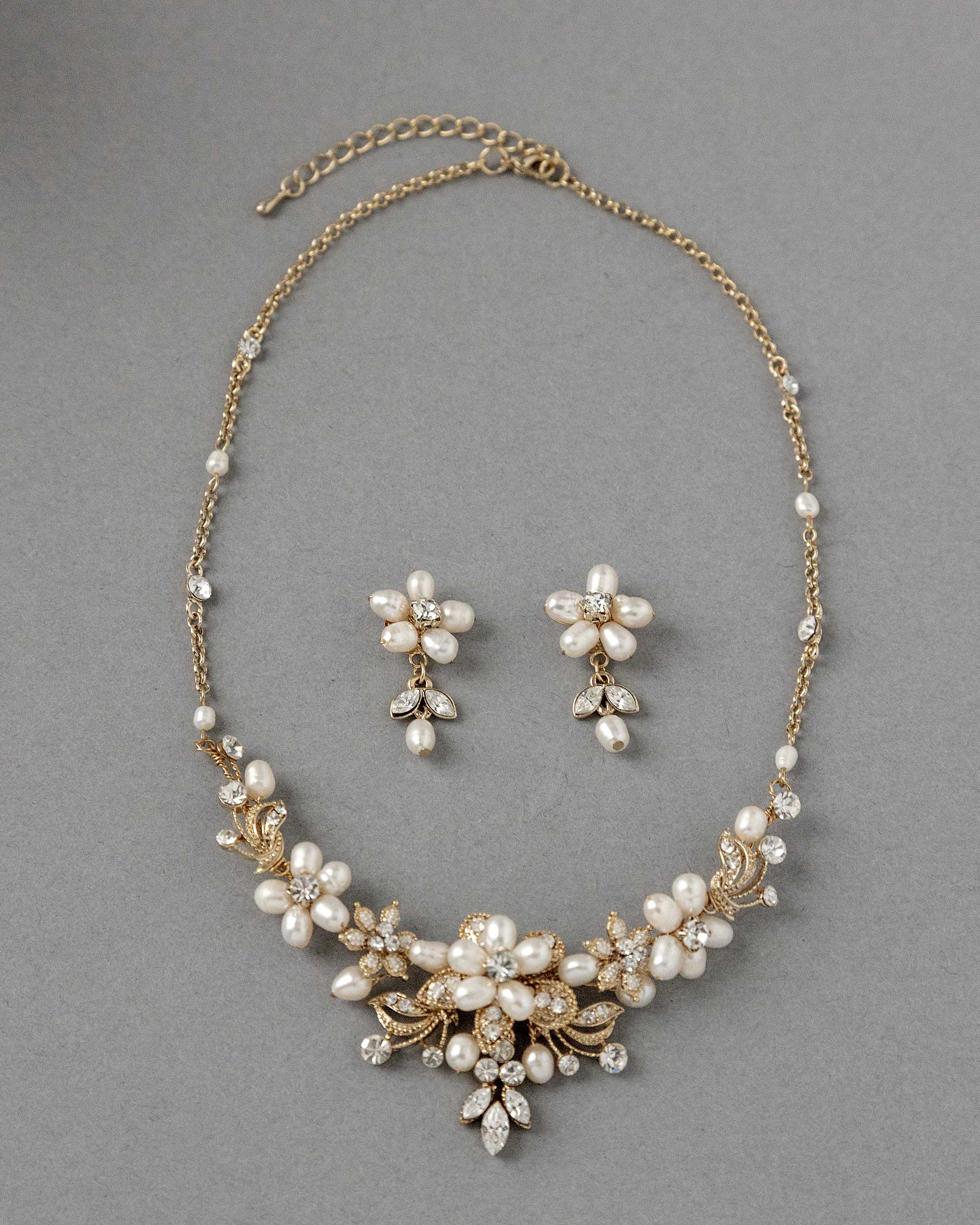 Handmade Gold Wedding Necklace Set with Pearls - Cassandra Lynne