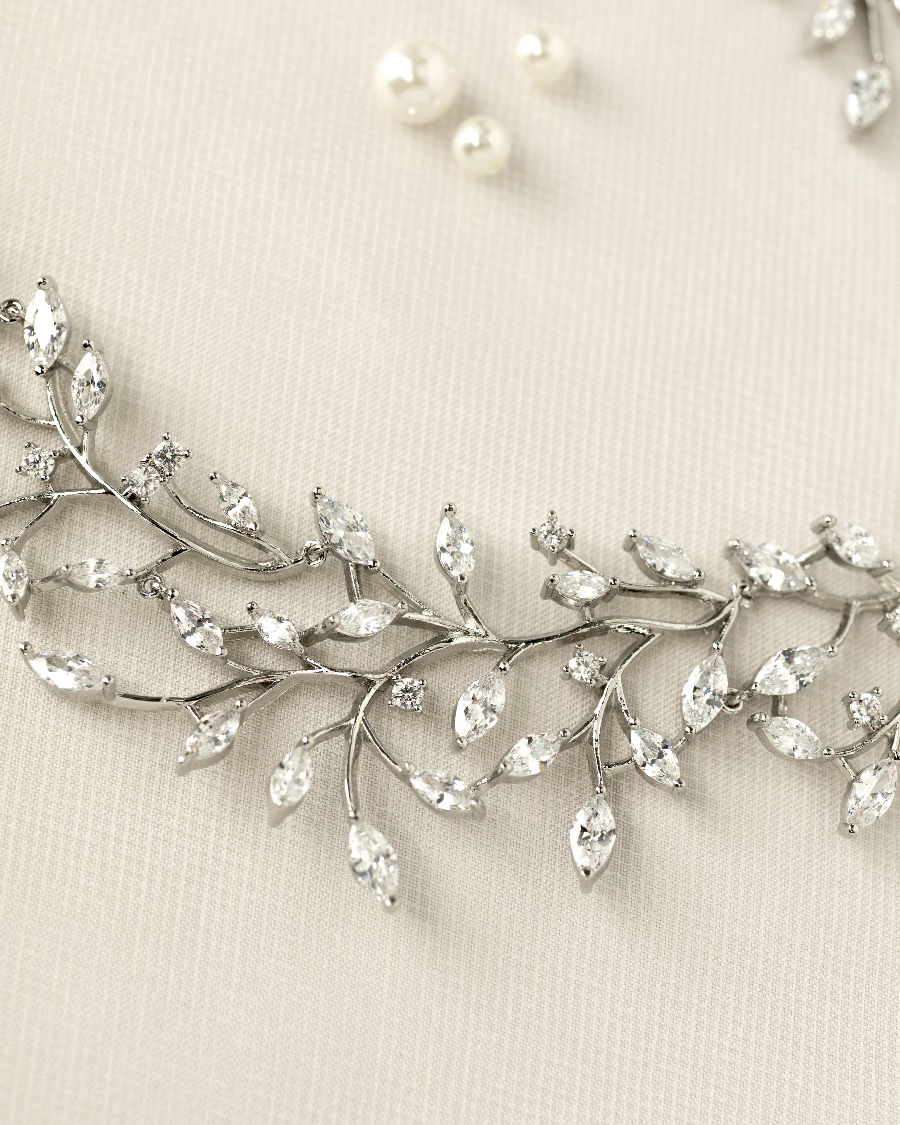 CZ Vine Collar Wedding Necklace & Earrings