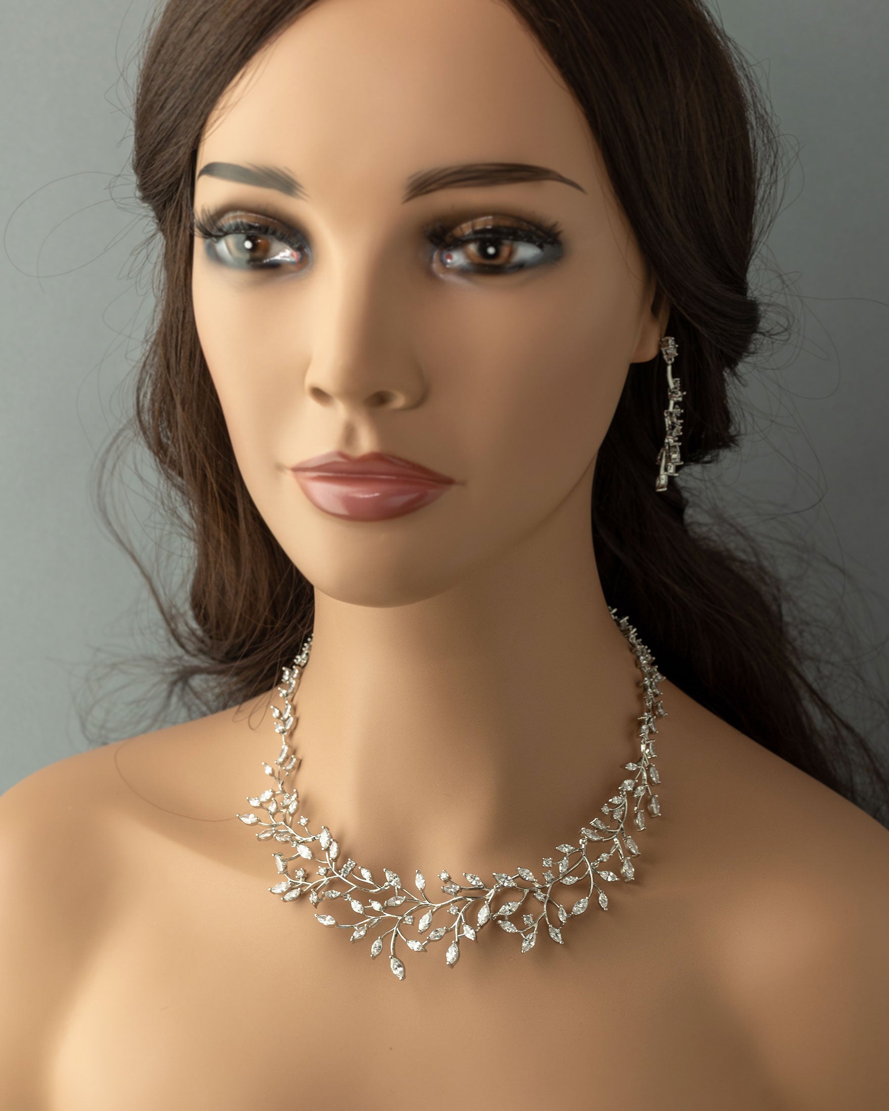 CZ Vine Collar Wedding Necklace & Earrings