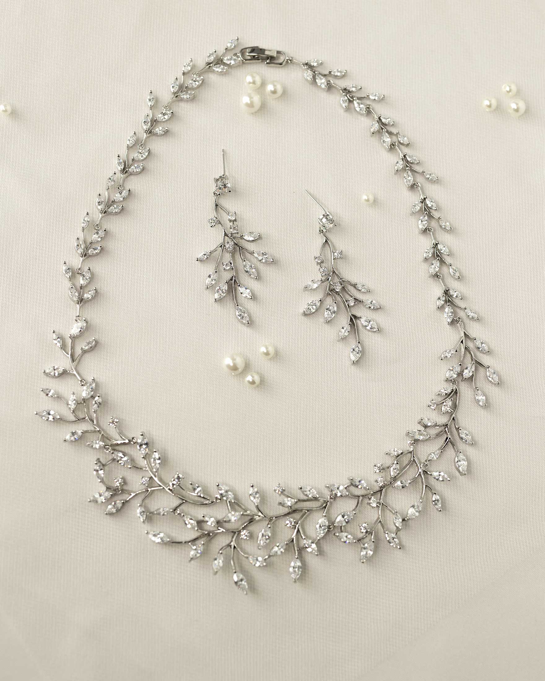 CZ Vine Collar Wedding Necklace & Earrings