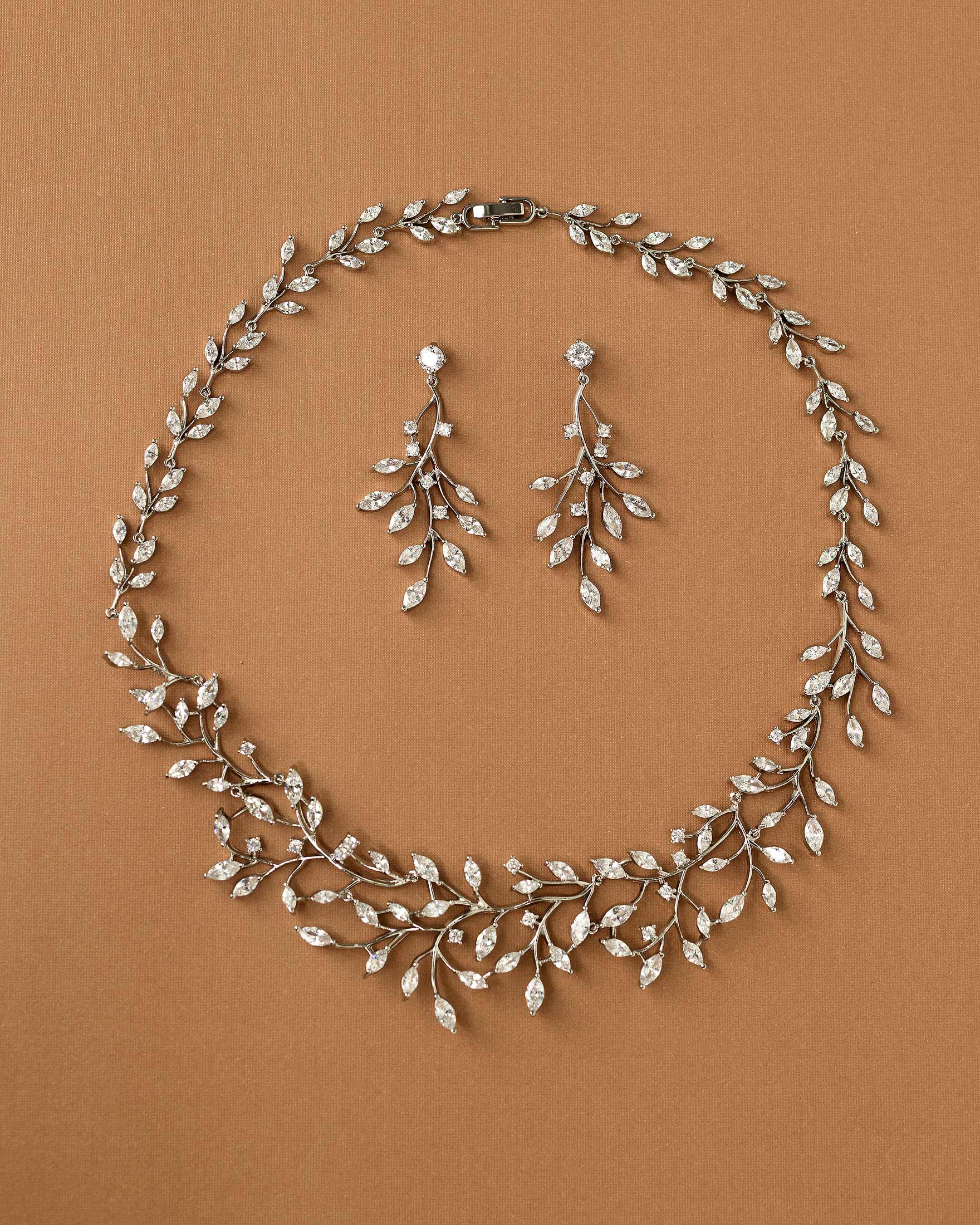 CZ Vine Collar Wedding Necklace & Earrings