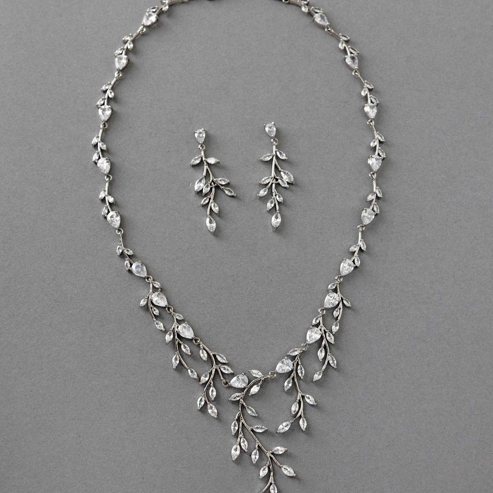 Bridal Necklace and Earrings of Marquise CZ Vines - Necklace Set - Cassandra Lynne