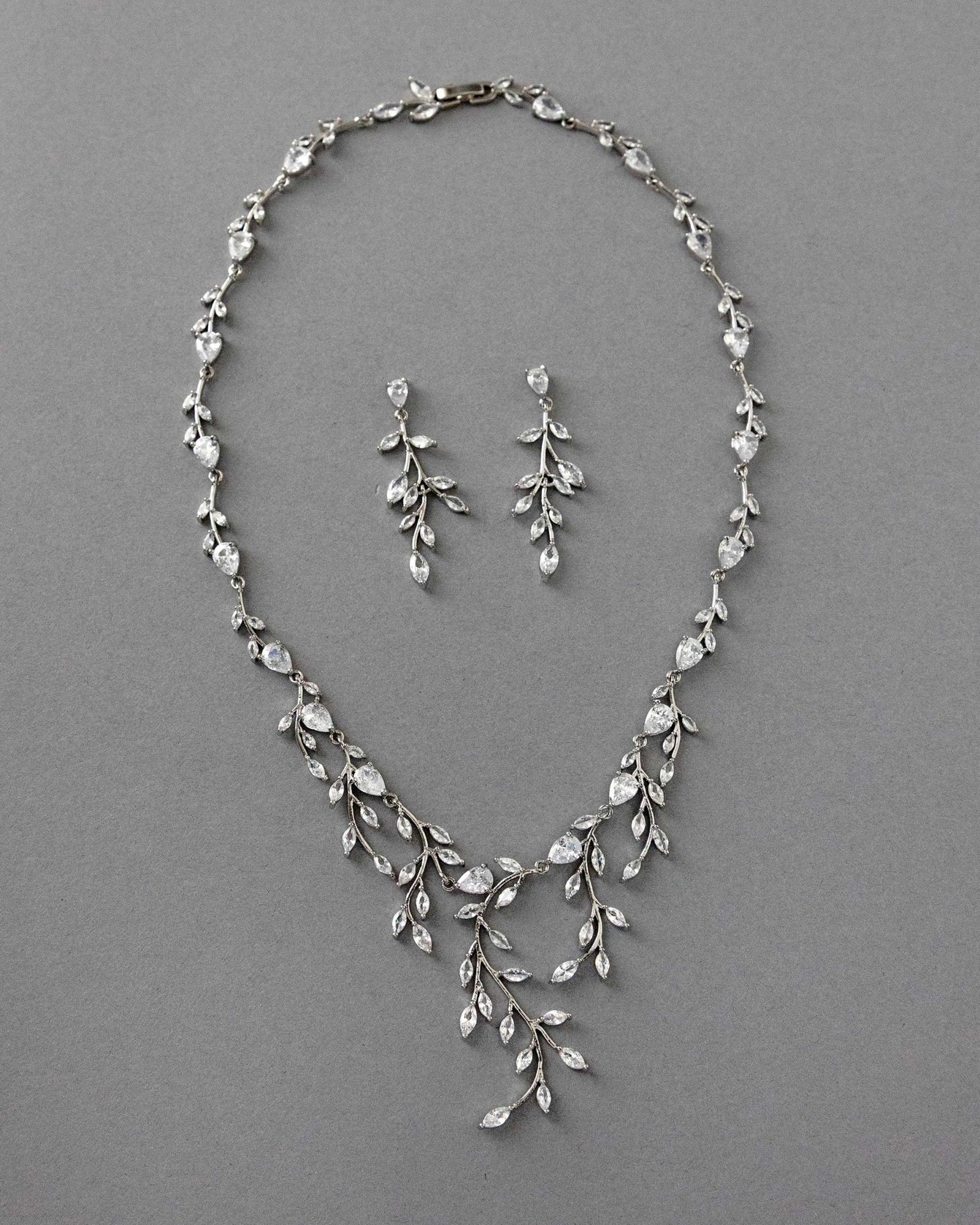 Bridal Necklace and Earrings of Marquise CZ Vines - Necklace Set - Cassandra Lynne