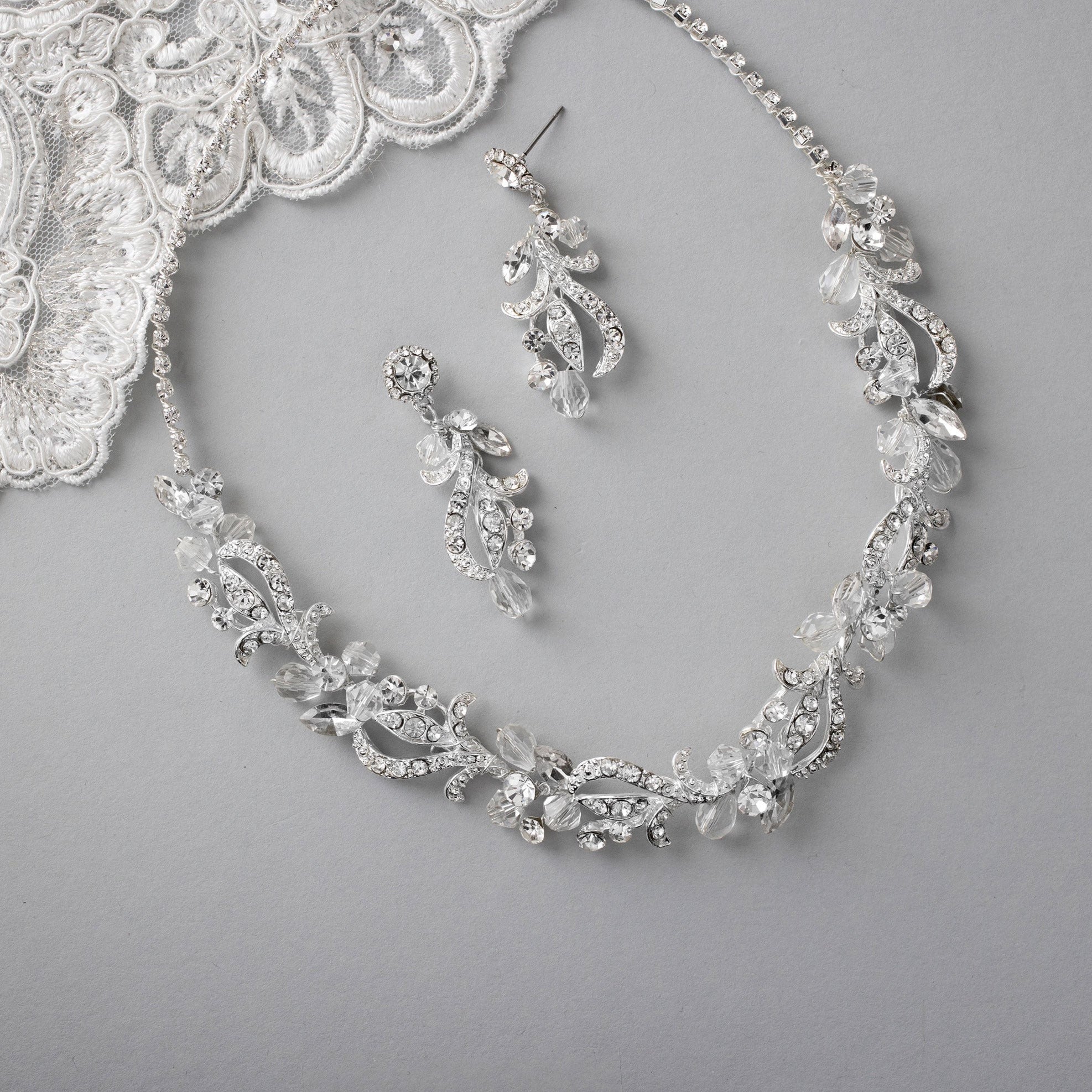 Bridal Necklace Set of Crystal Beads and Waves - Necklace Set - Cassandra Lynne
