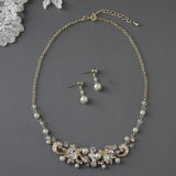 Bridal Necklace Set Of Floral Crystals and Ivory Pearls - Necklace Set - Cassandra Lynne